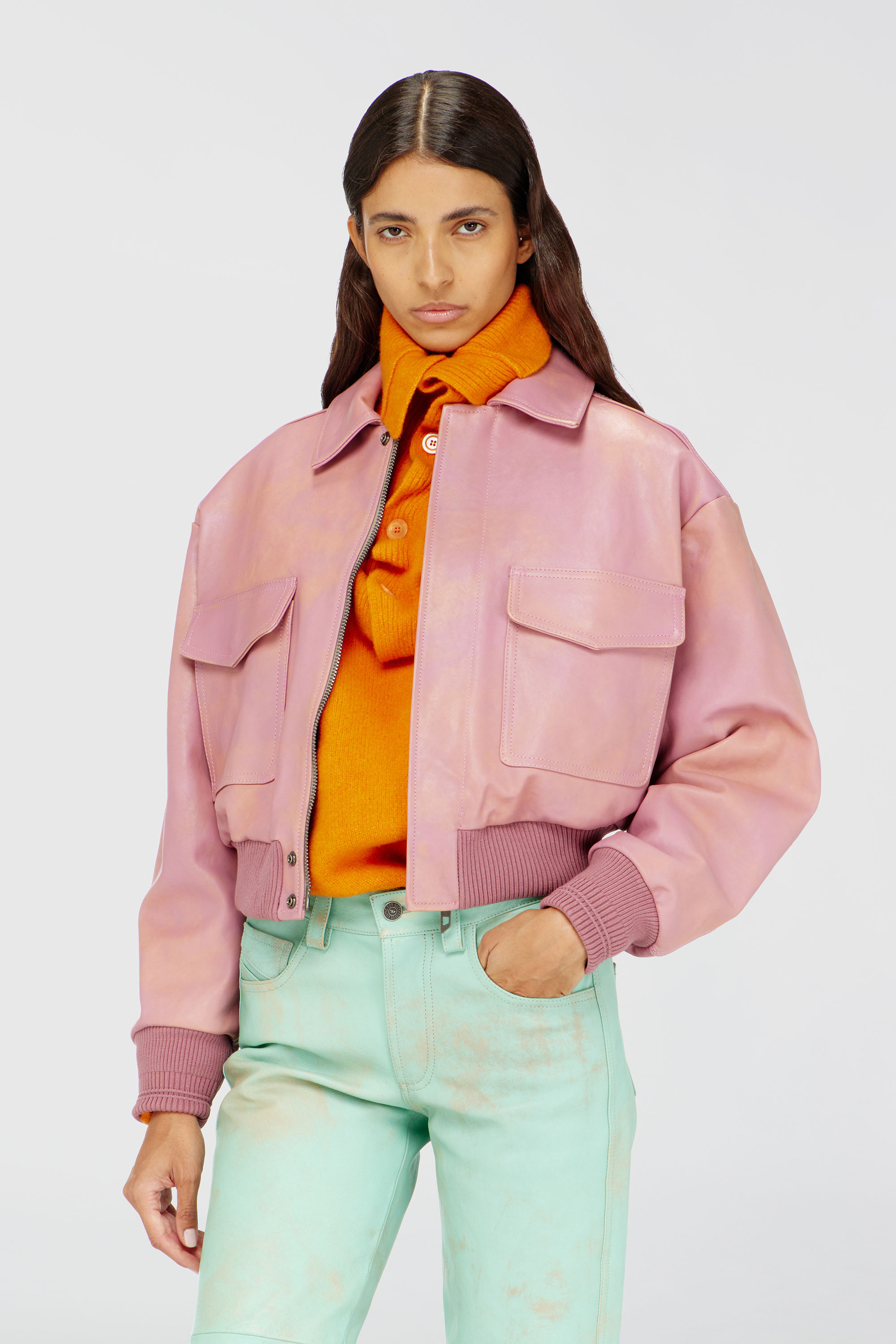 Diesel - L-AVIA, Damen Aviator-Jacke aus behandeltem Leder in Rosa - 3