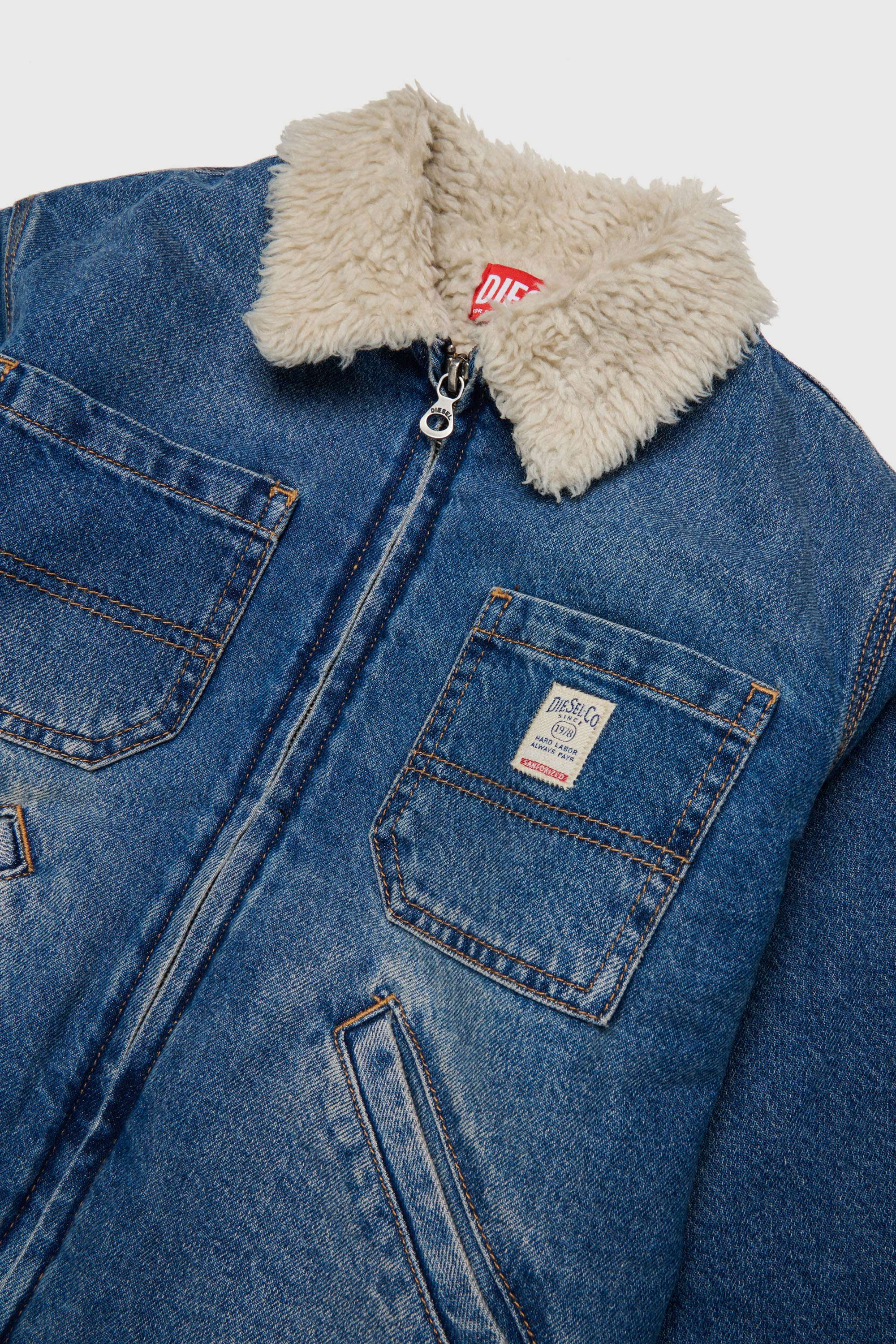 Diesel - JOMOX-FUR, Herren Denimjacke mit Teddyfleece-Kragen in Mittelblau - 3
