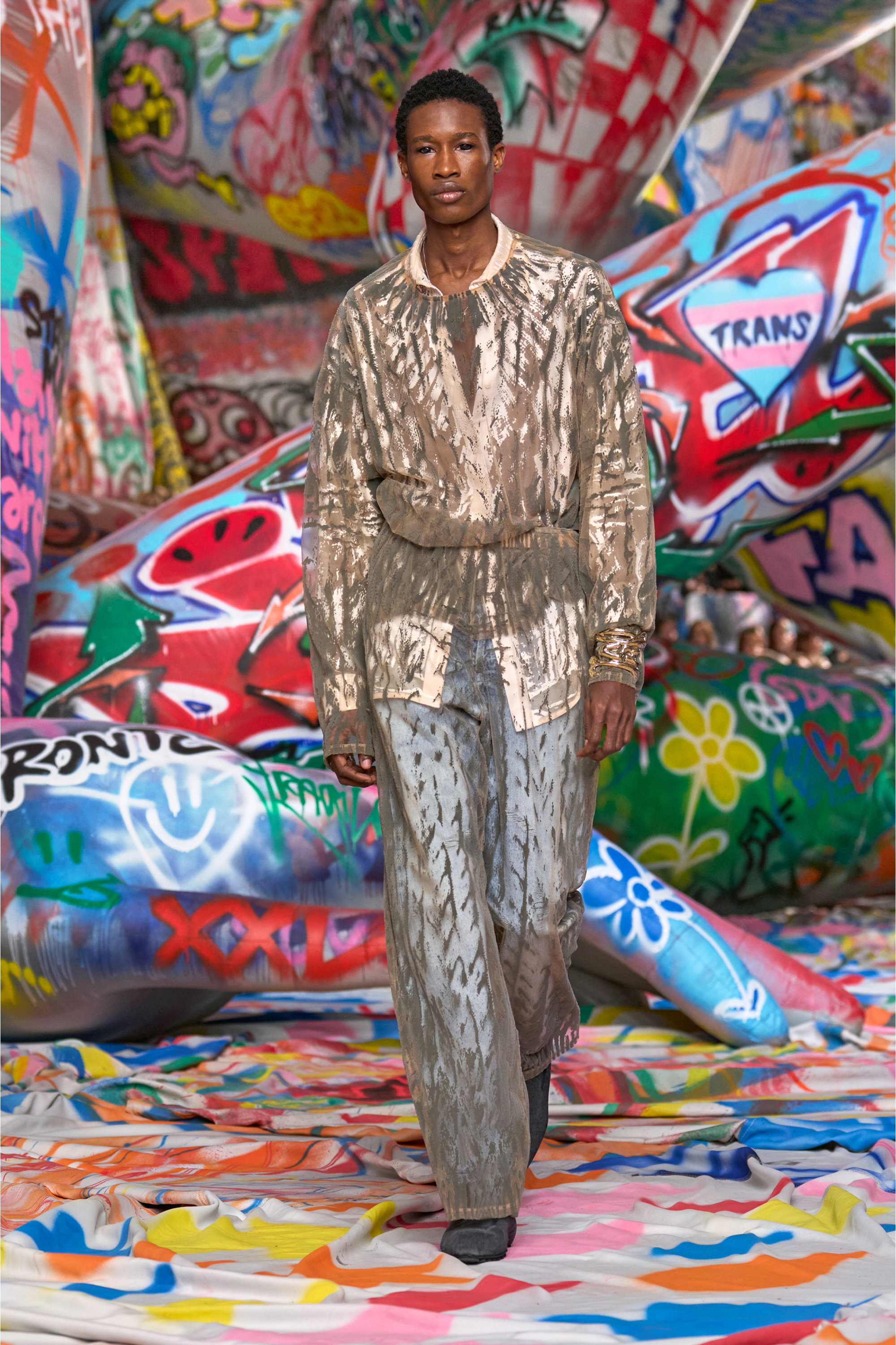 Diesel - P-EGASO, Herren Hose aus Tüll mit beflocktem Zopf-Muster in Grau - 3