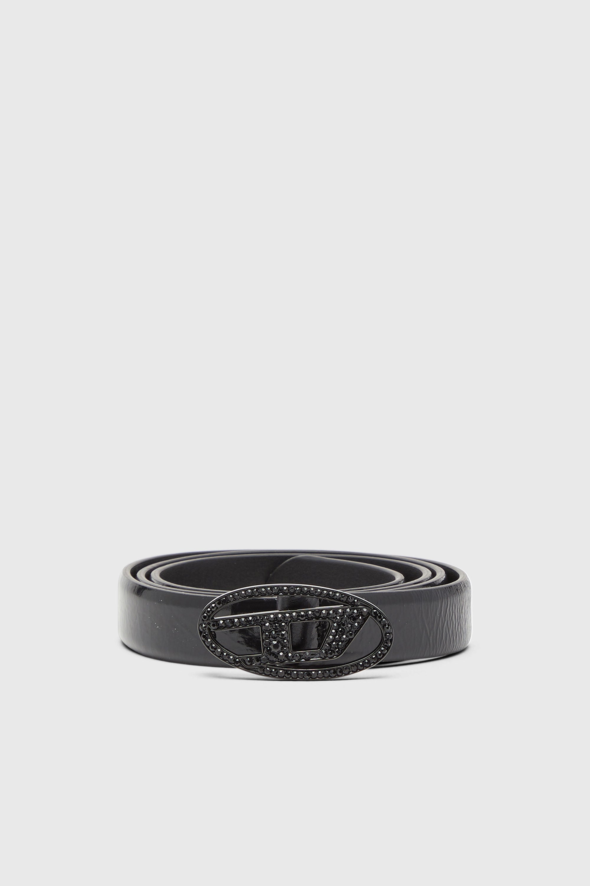 Diesel - B-1DR STRASS 20, Damen 2 cm breiter Lederg&uuml;rtel mit Kristallschlie&szlig;e in Schwarz - 1