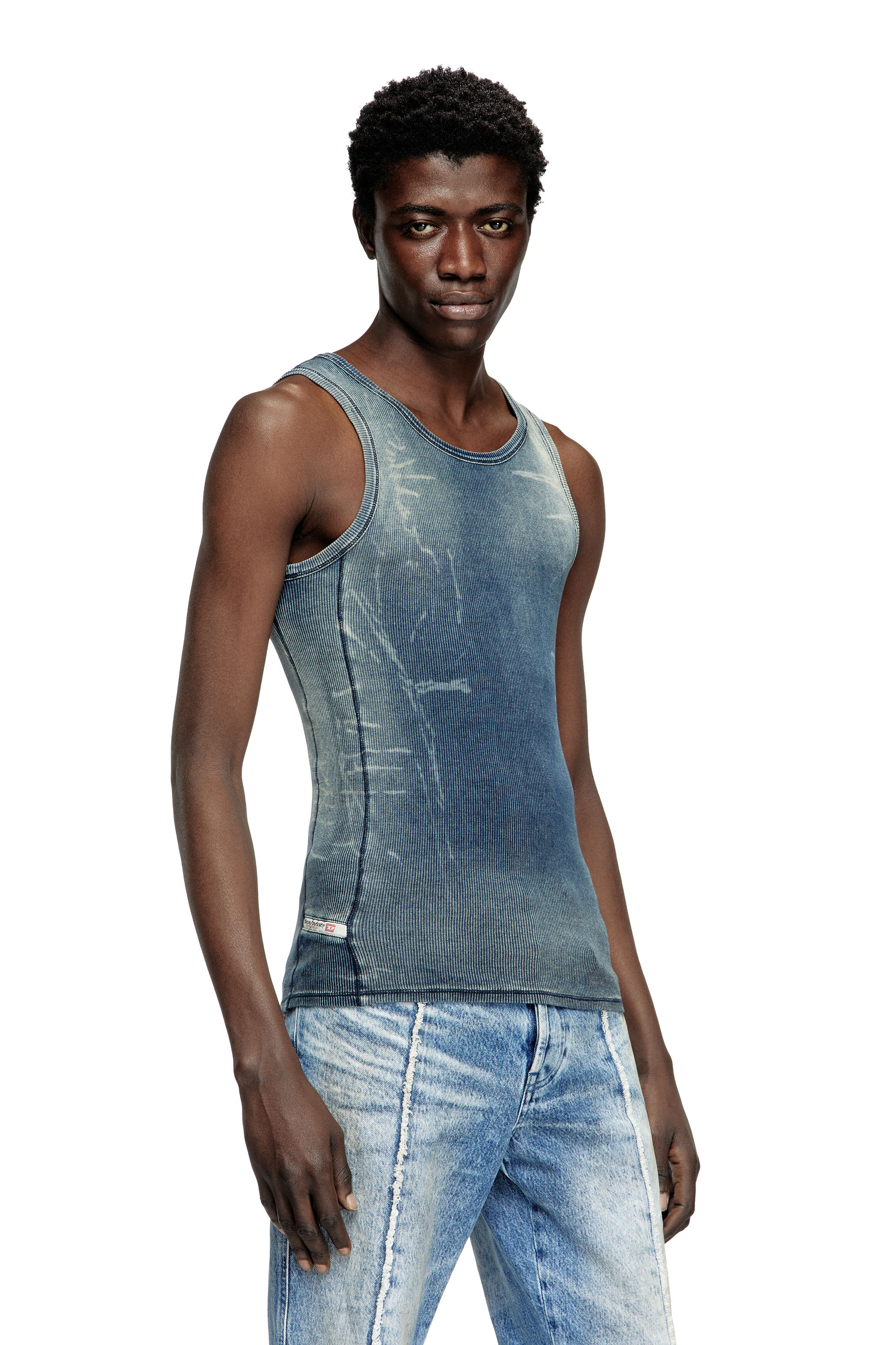 Diesel - T-GO, Unisex Geripptes Tanktop mit Denim-Trompe l'œil in Dunkelblau - 2