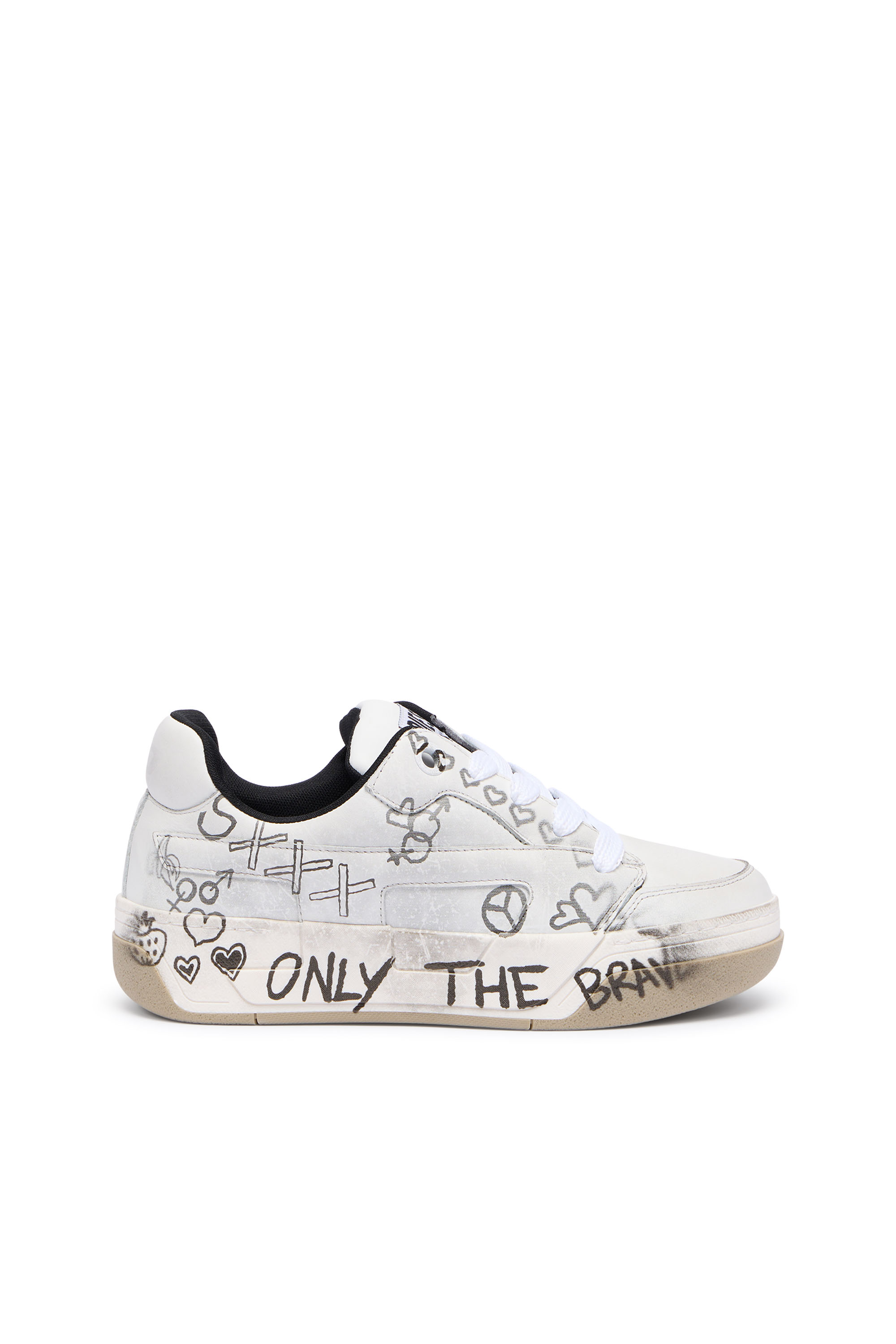 Diesel - S-D-OLLIE LOW, Herren D-Ollie-Ledersneaker mit Graffiti-Print in Wei&szlig; - 1