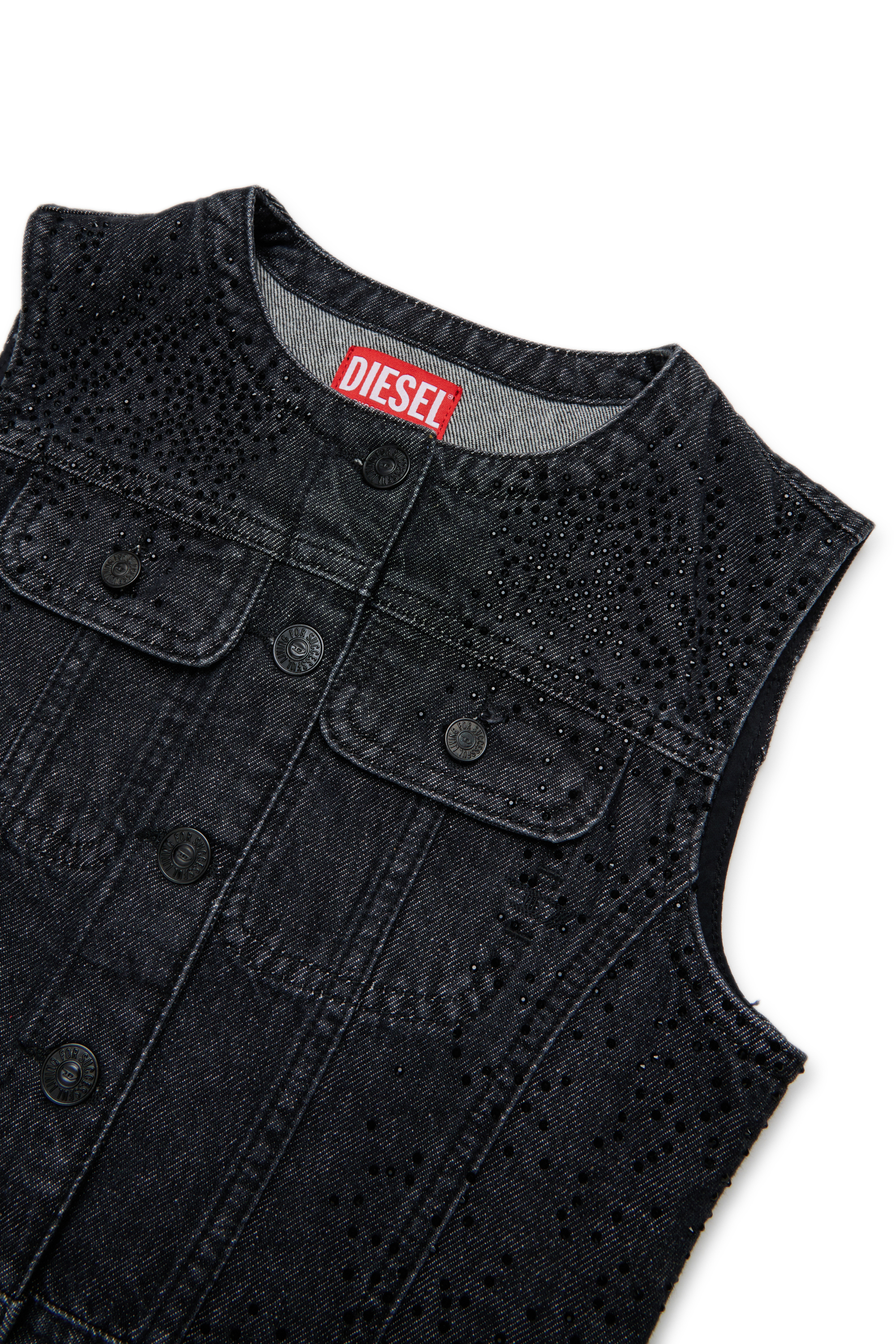 Diesel - JSLIMMY-SM-J, Woman's Denim vest with buttons in Black/Dark grey - 3