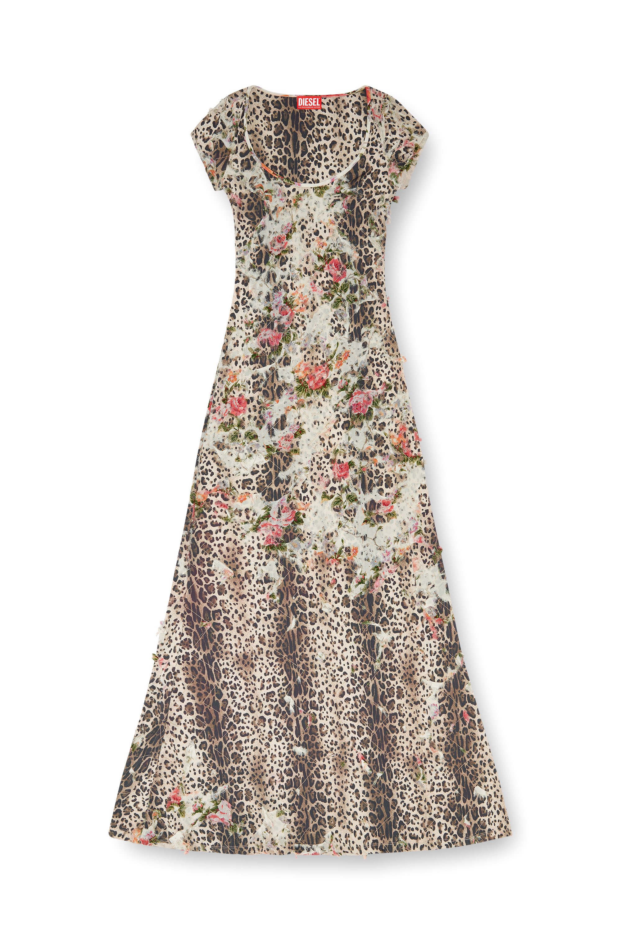 Diesel - D-FLORETTA, Damen Devoré-Kleid mit Floral- und Leoparden-Print in Hellbraun - 3