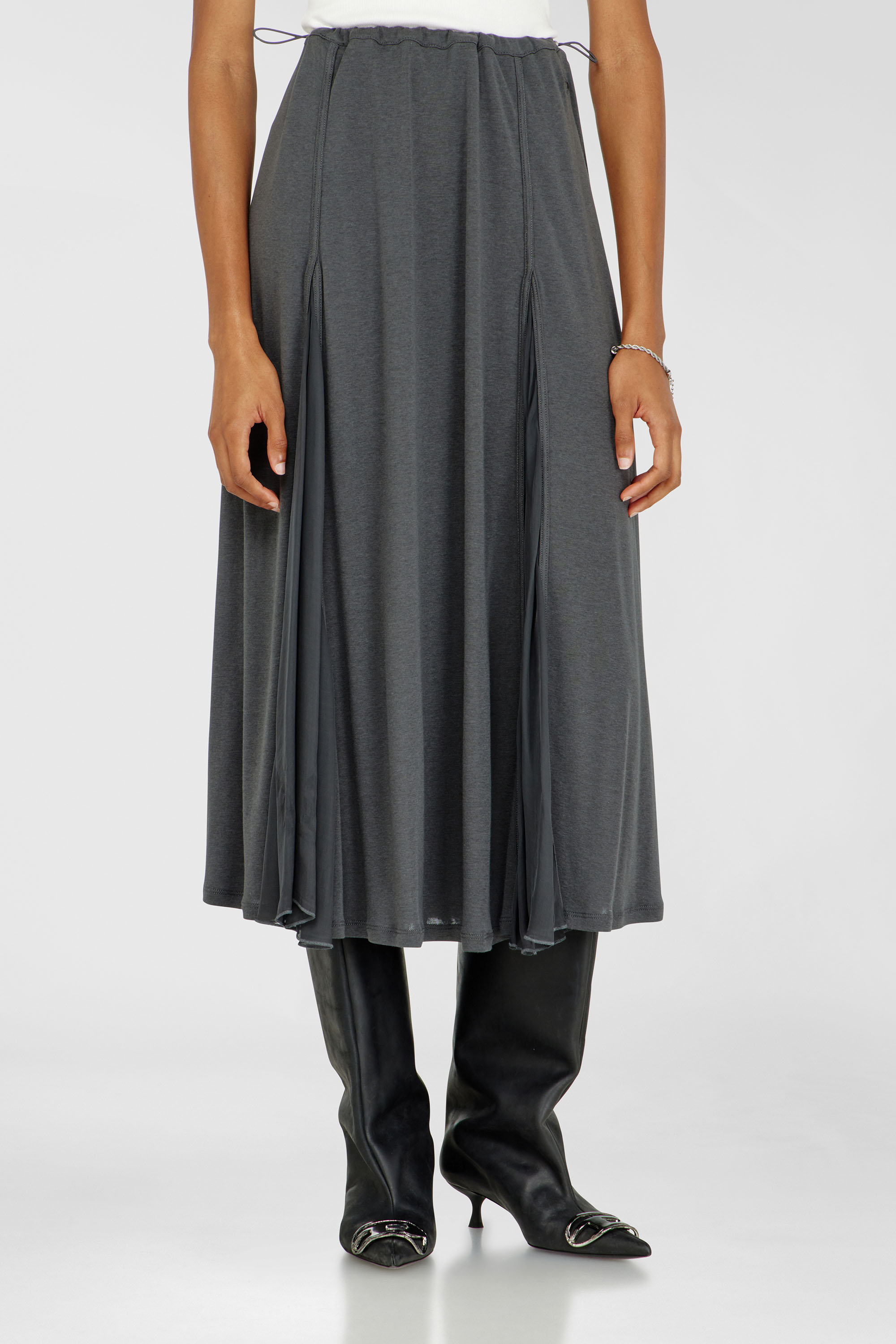 Diesel - O-LONGREI, Damen Midirock aus Rippjersey und Chiffon in Grau - 1