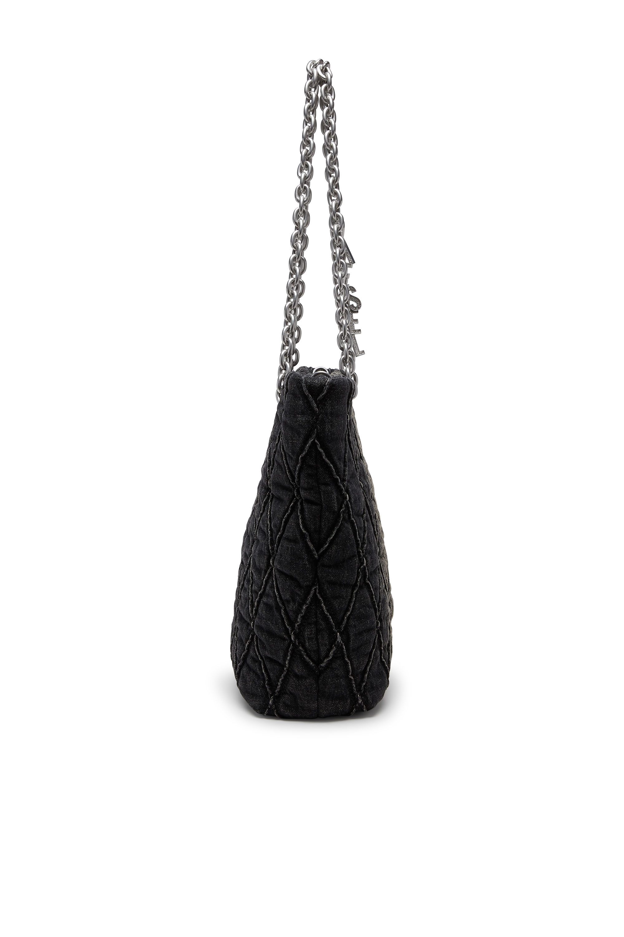 Diesel - CHARM-D SHOPPER M, Damen Charm-D-Tote Tasche aus gestepptem Denim in Schwarz - 4