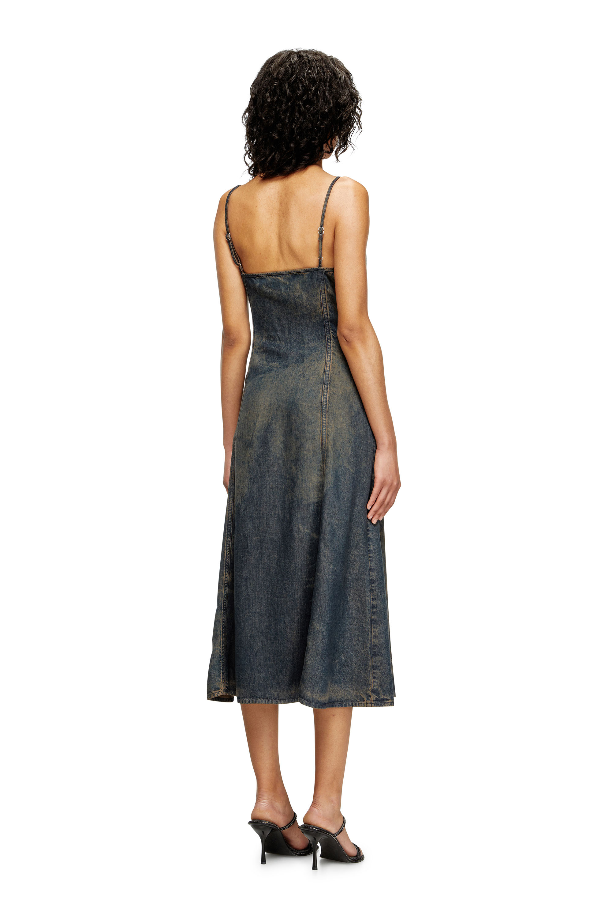 Diesel - DE-BELD-S, Woman's Midi dress in fluid dirt-effect denim in Dark Blue - 4