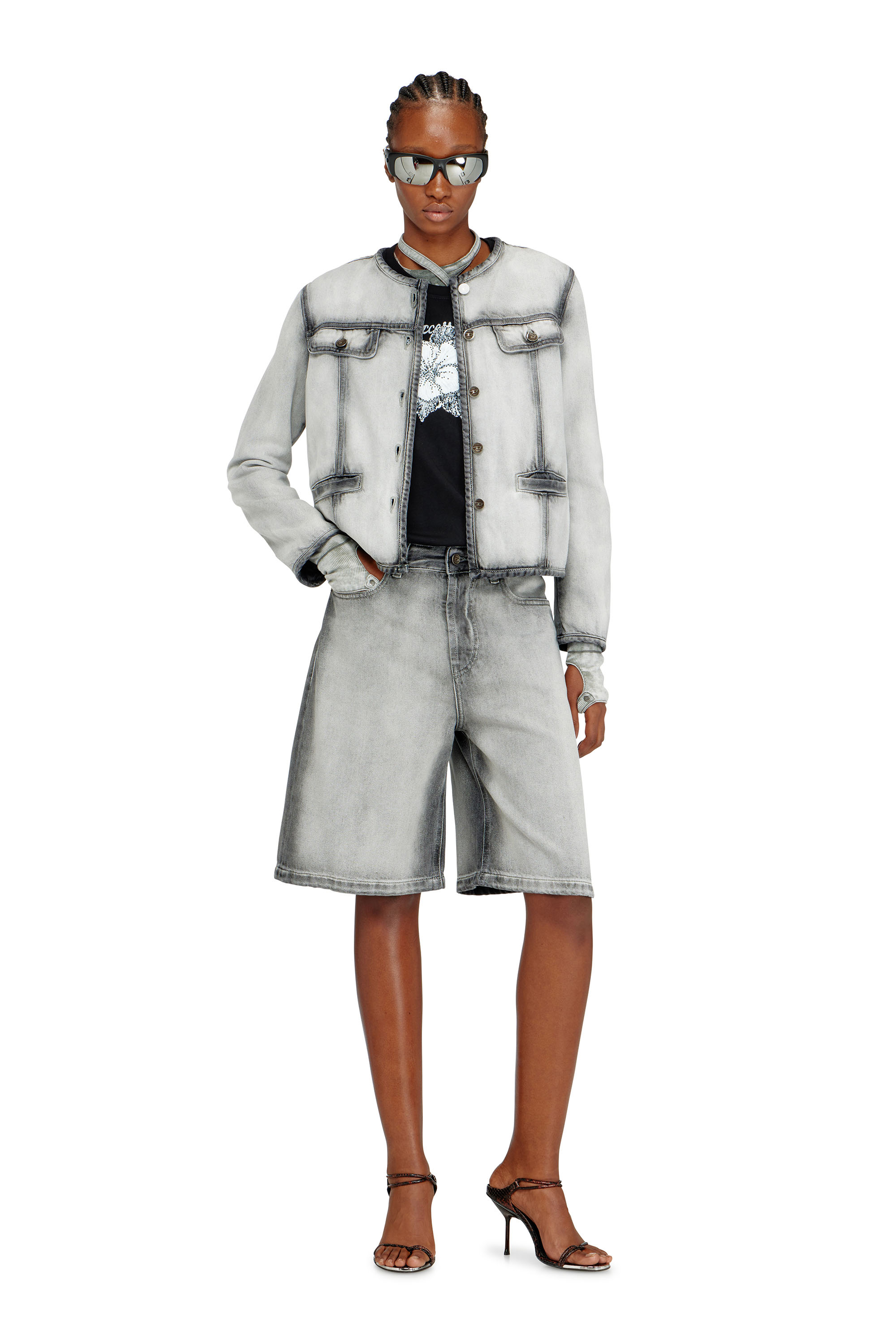 Diesel - DE-GRAFY-FSI, Damen Jacke aus weichem Skeleton-Denim in Grau - 2