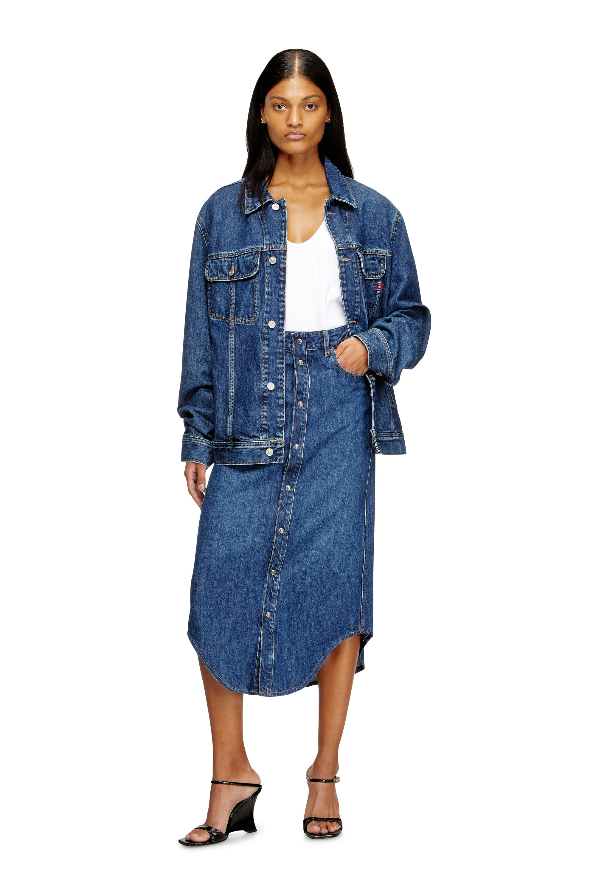 Diesel - DE-ARD-LONG, Damen Jeansrock mit Frontknöpfen in Blau - 2