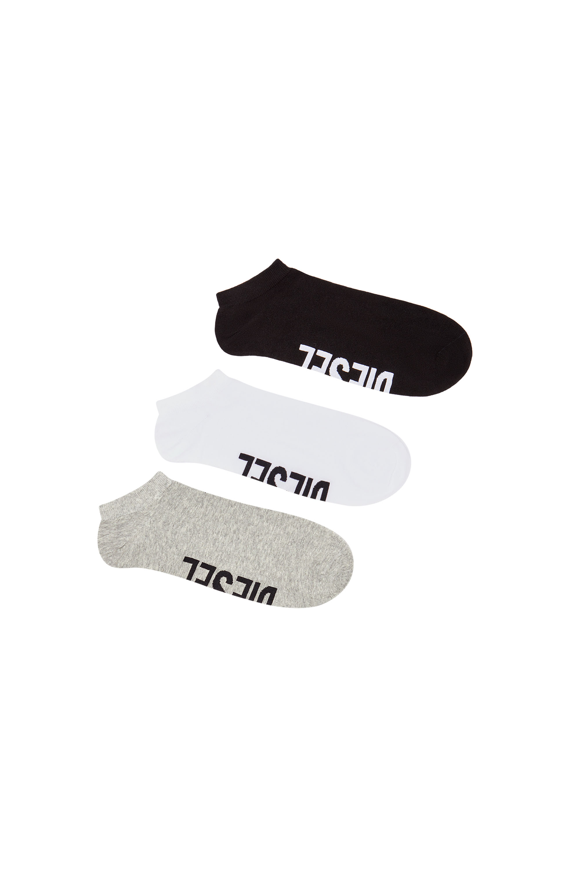 Diesel - SKM-GOST-THREEPACK, Herren Low-Cut-Socken mit Spann-Logo im Dreierpack in Schwarz/Grau - 1