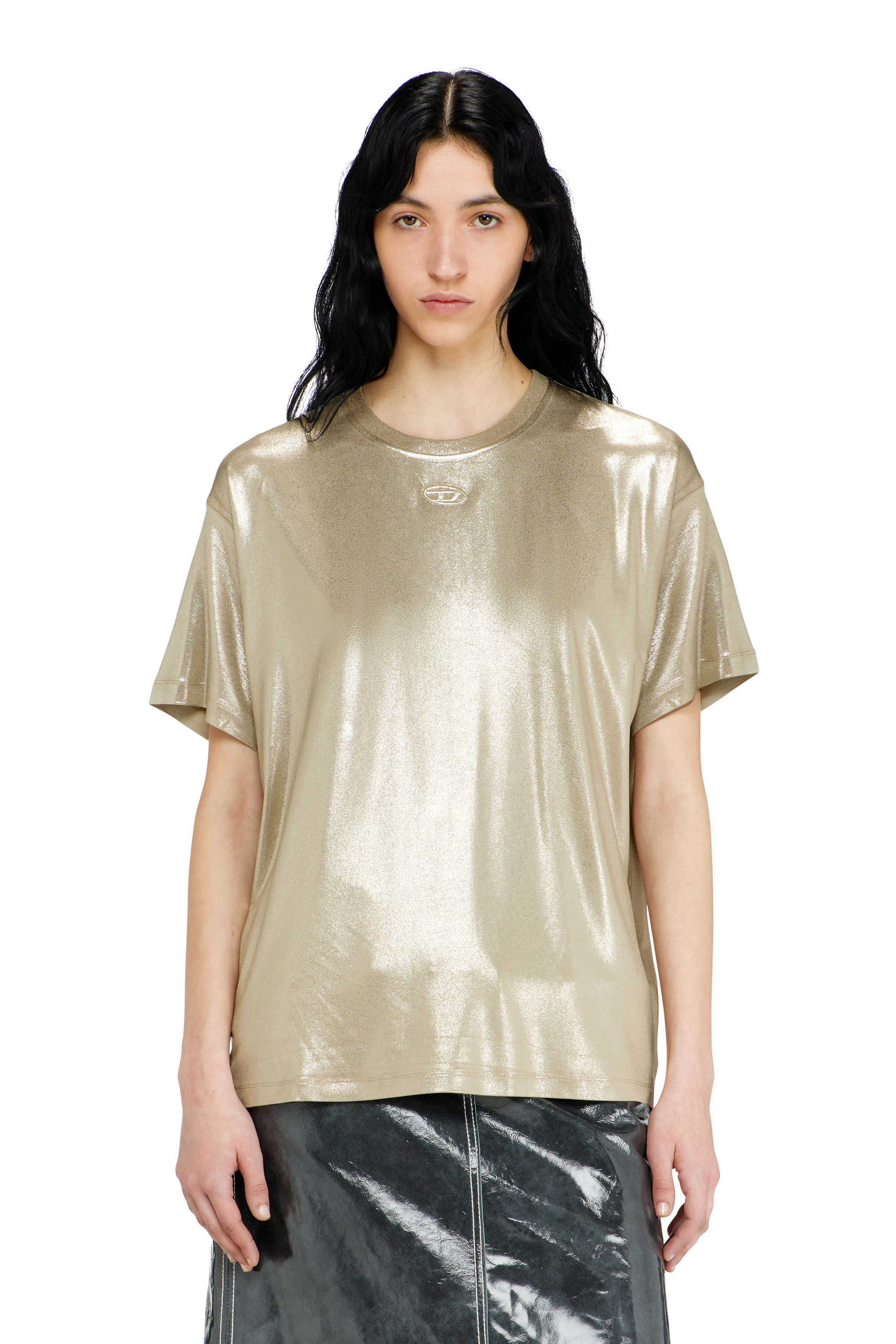 Diesel - T-NORMY-AA2, Woman's Jersey T-shirt with metallic finish in Beige - 3
