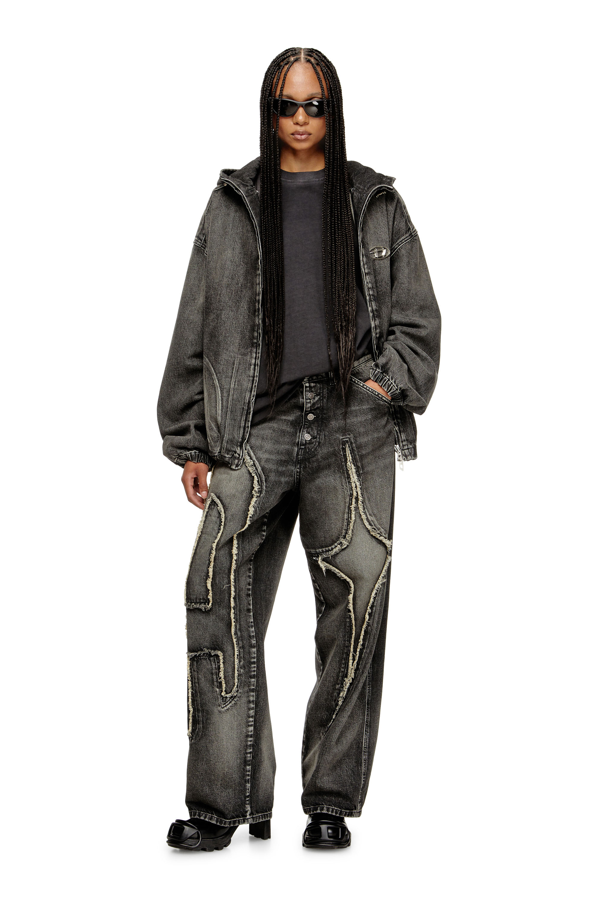 Diesel - THUGJACK, Unisex Kapuzejacke aus verwaschenem Denim in Schwarz - 4