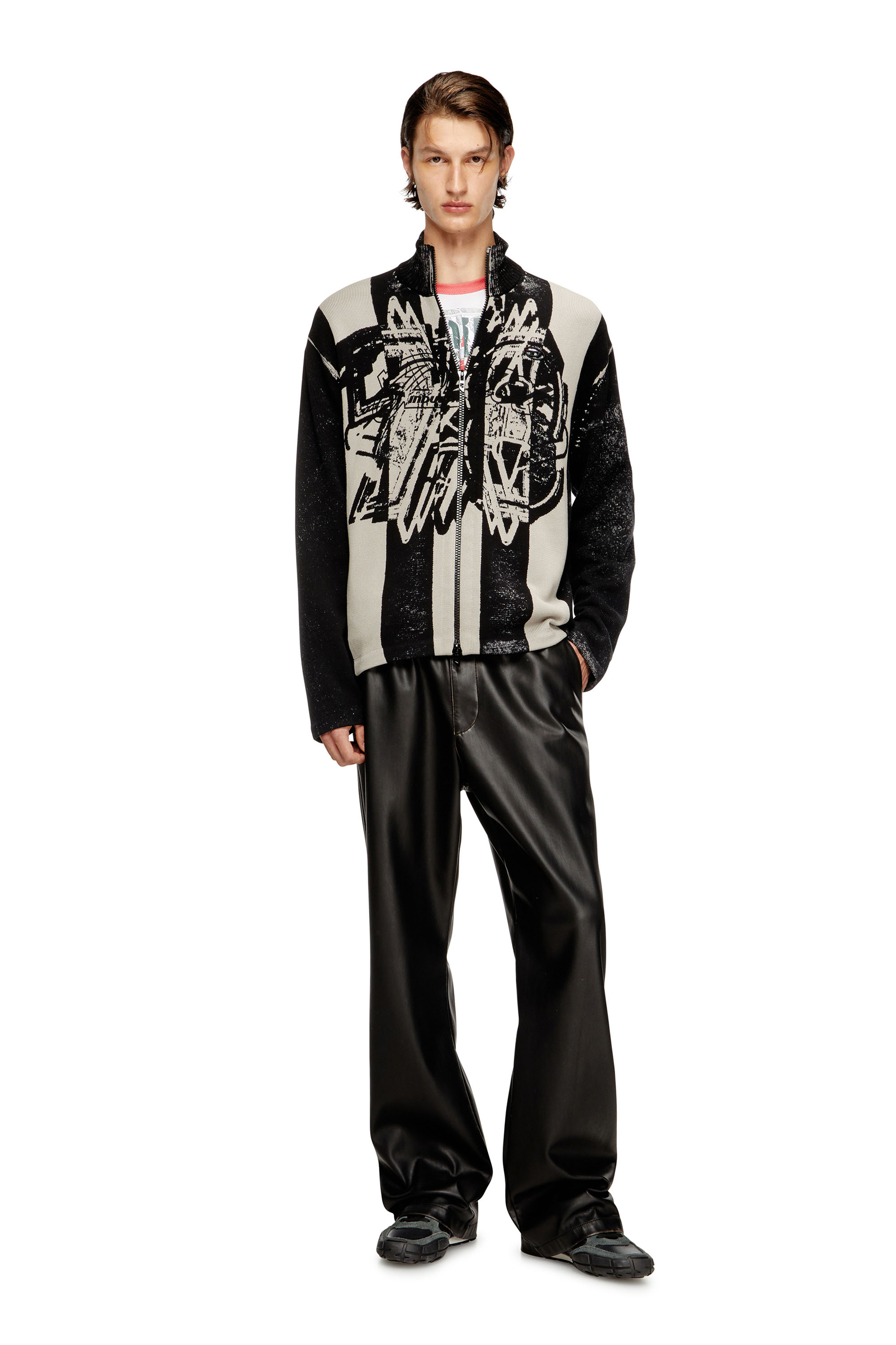 Diesel - K-OLIBA-JKT, Herren Gestreifter Reißverschluss-Cardigan mit Innen-Print in Schwarz/Weiss - 2