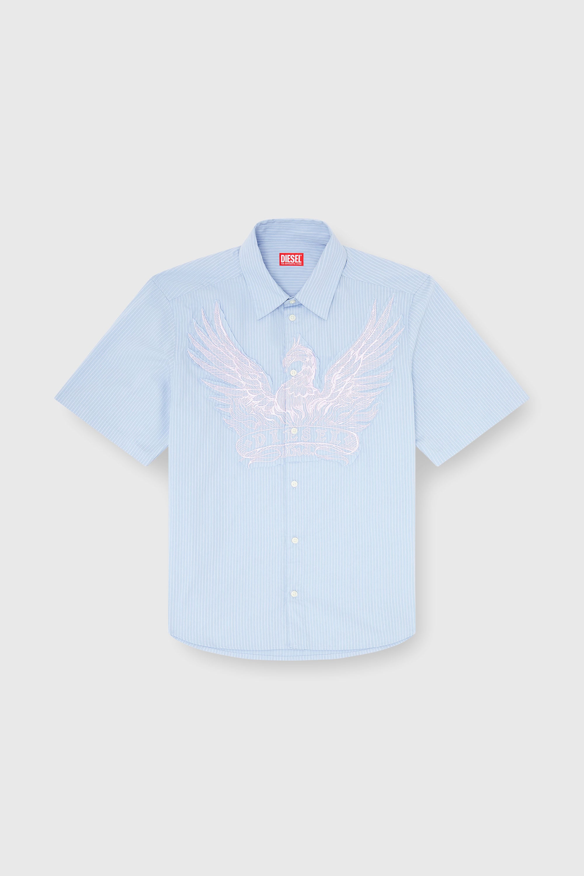 Diesel - S-SIMPLY-SS-AGCZ, Herren Gestreiftes Popeline-Hemd mit Stickpatch in Hellblau - 2