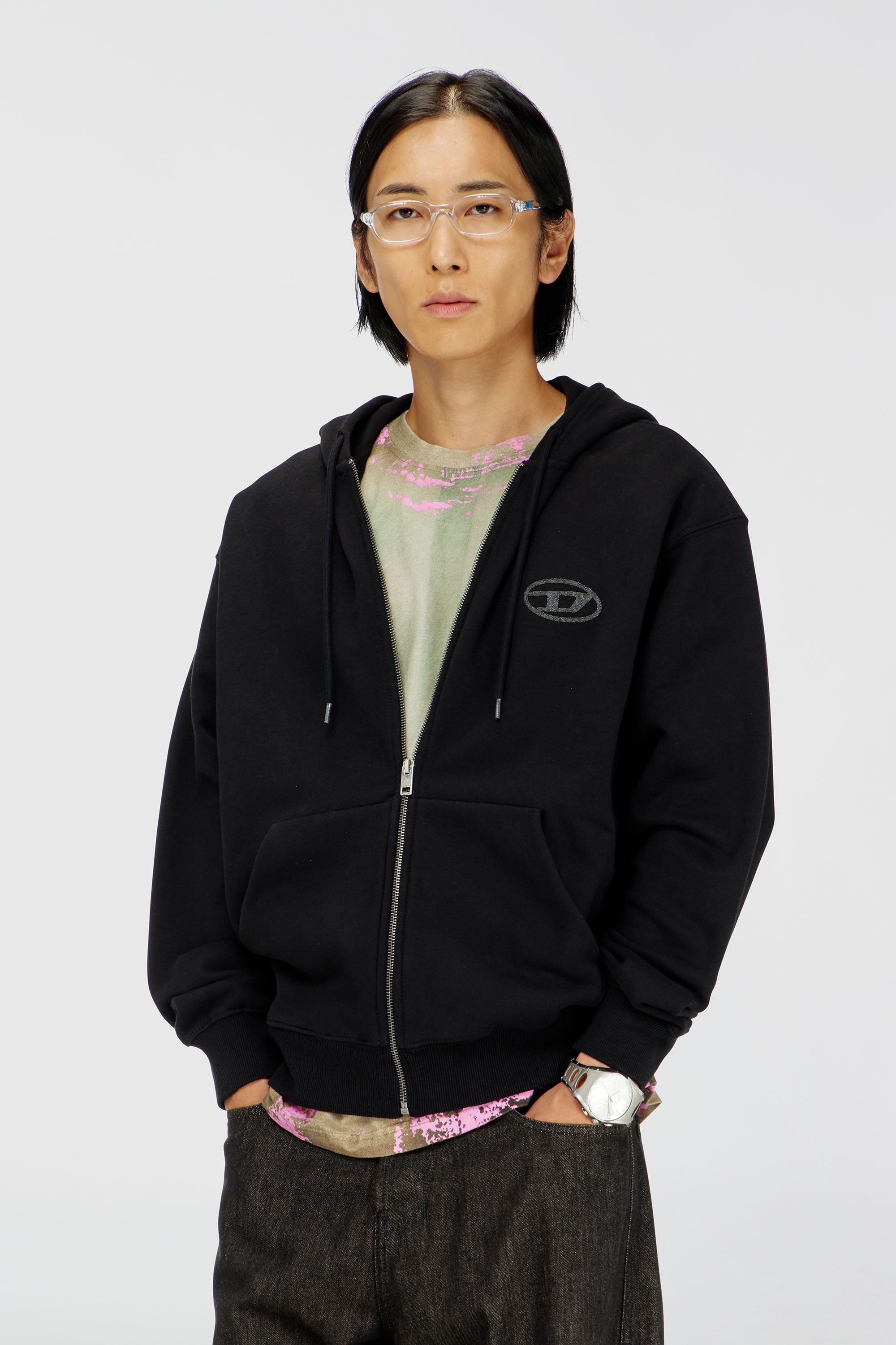 Diesel - S-LUK-HZ-T92, Herren Hoodie aus Baumwolle mit tonalem Oval D Logo-Stickerei in Schwarz - 1