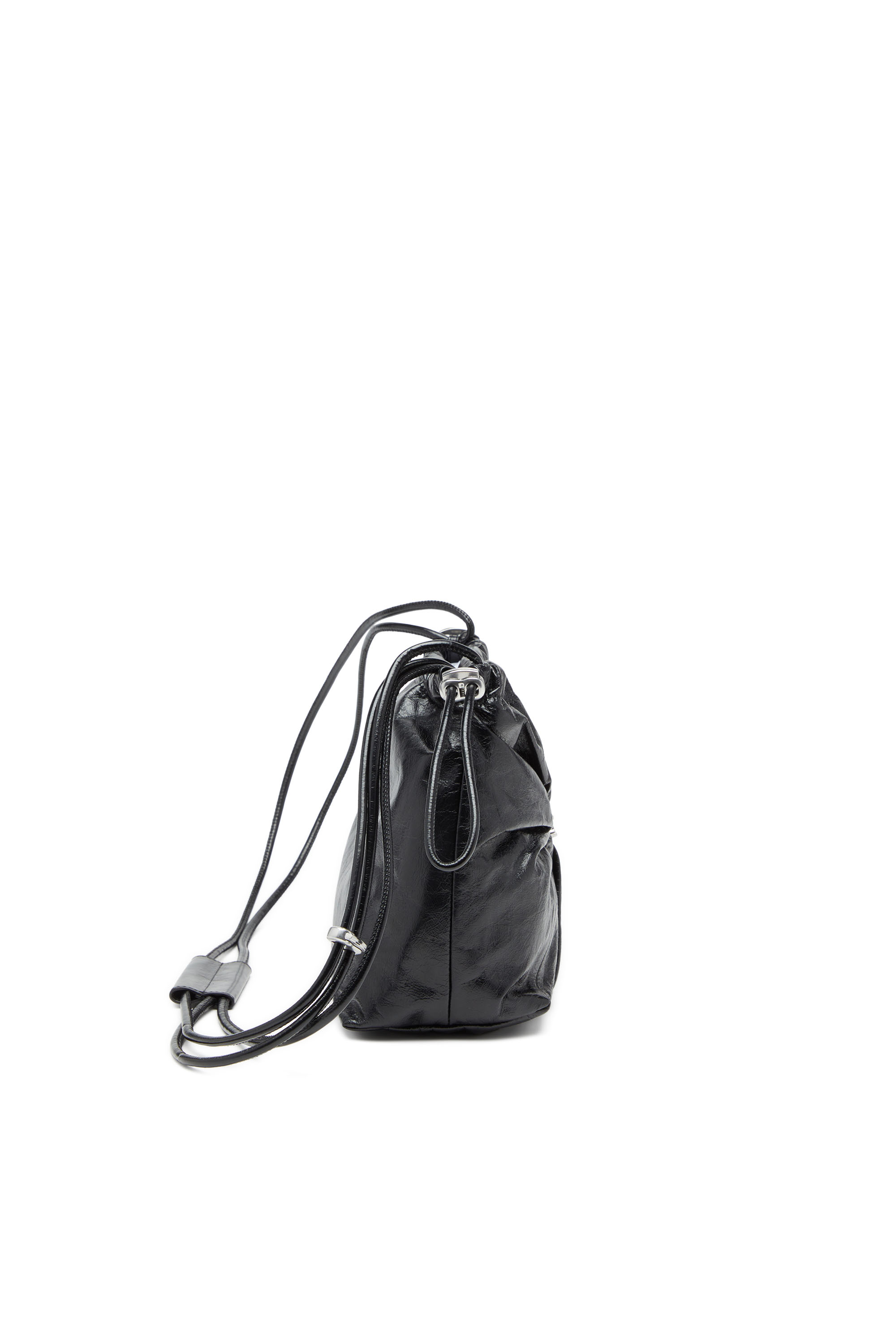 Diesel - SCRUNCH-D BUCKET, Damen Beuteltasche aus glänzendem zerknittertem Leder in Schwarz - 3