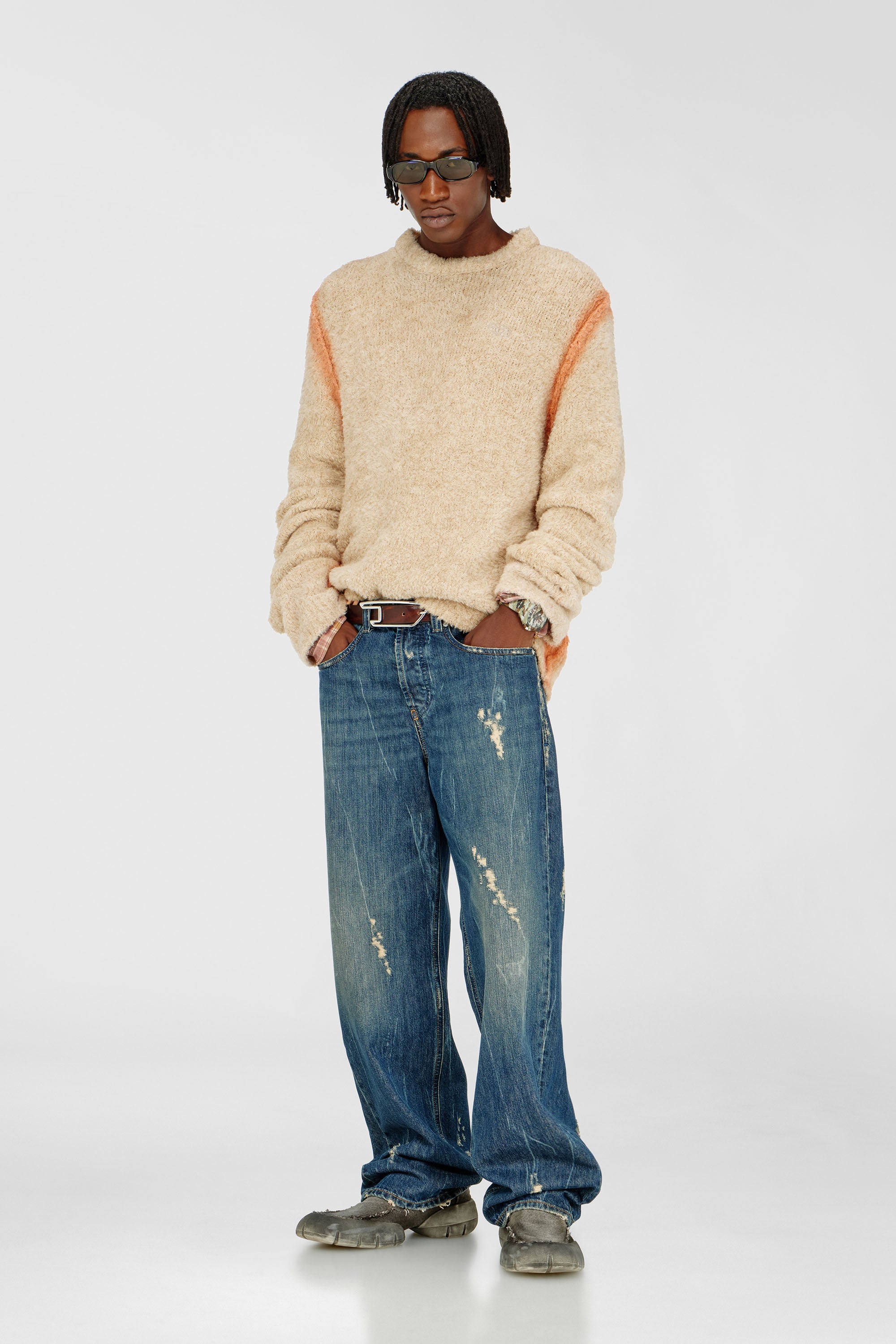 Diesel - K-RIMI, Herren Alpaca-Mix Pullover mit spraygef&auml;rbten N&auml;hten in Hellbraun - 2