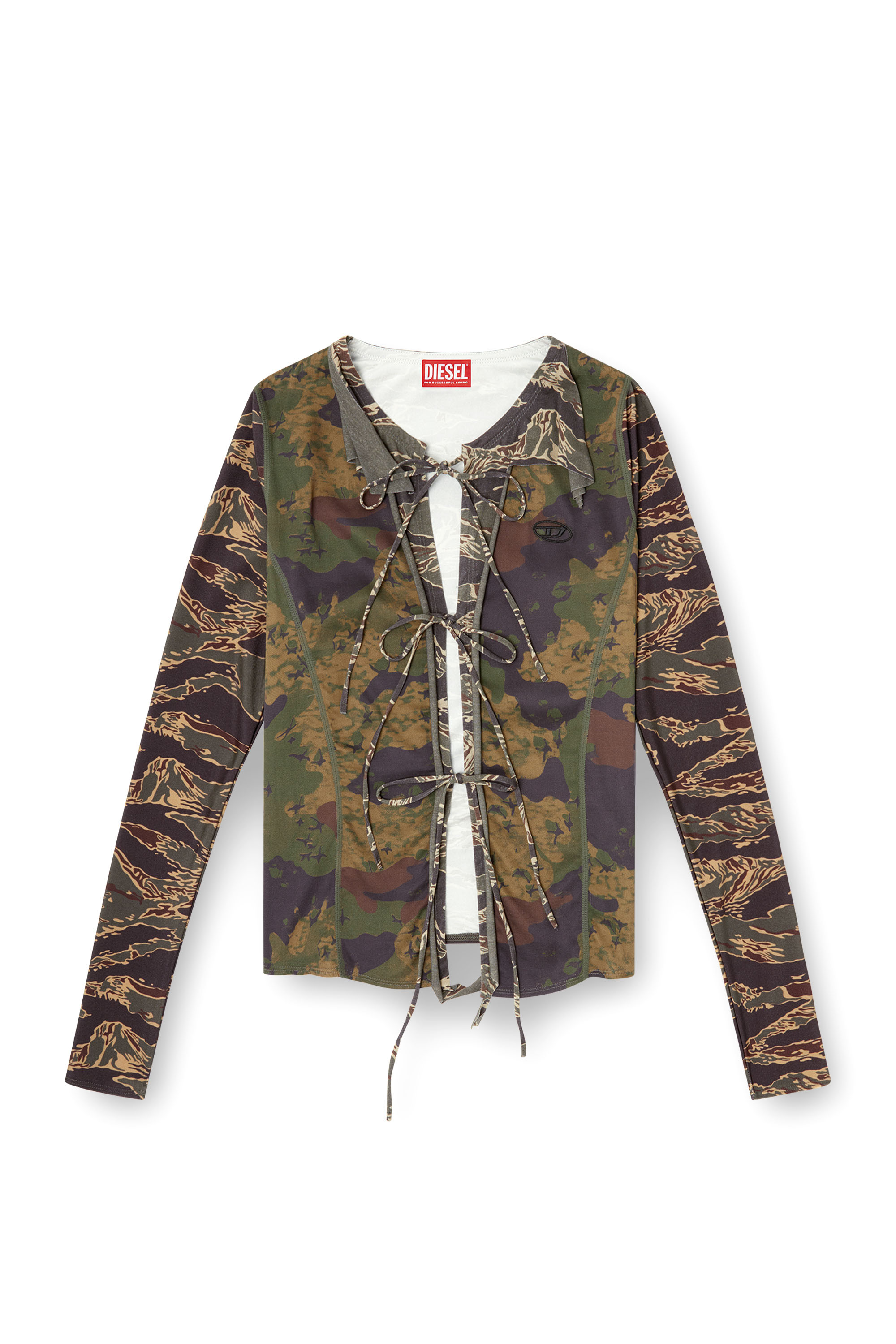 Diesel - T-AFRY, Damen Cardi­gan zum Binden mit gemischten Camo-Prints in Armeegrün - 3