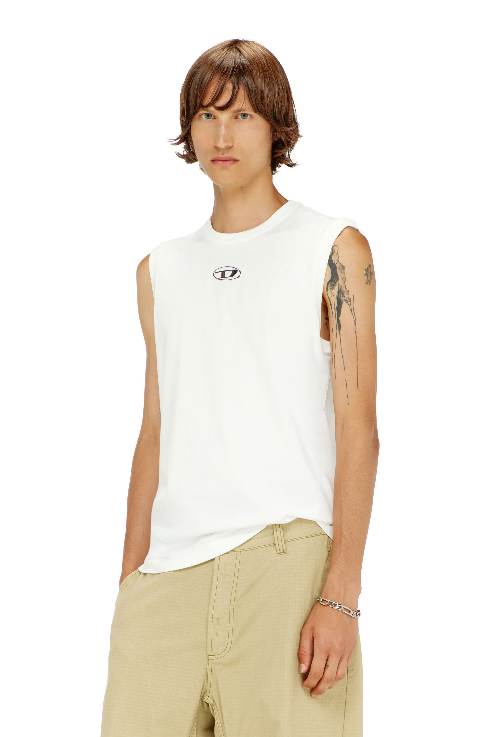 Diesel - T-BISCO-IOD, Herren Baumwoll-Tanktop mit ovalem D-Logo in Metallic-Optik in Wei&szlig; - 3