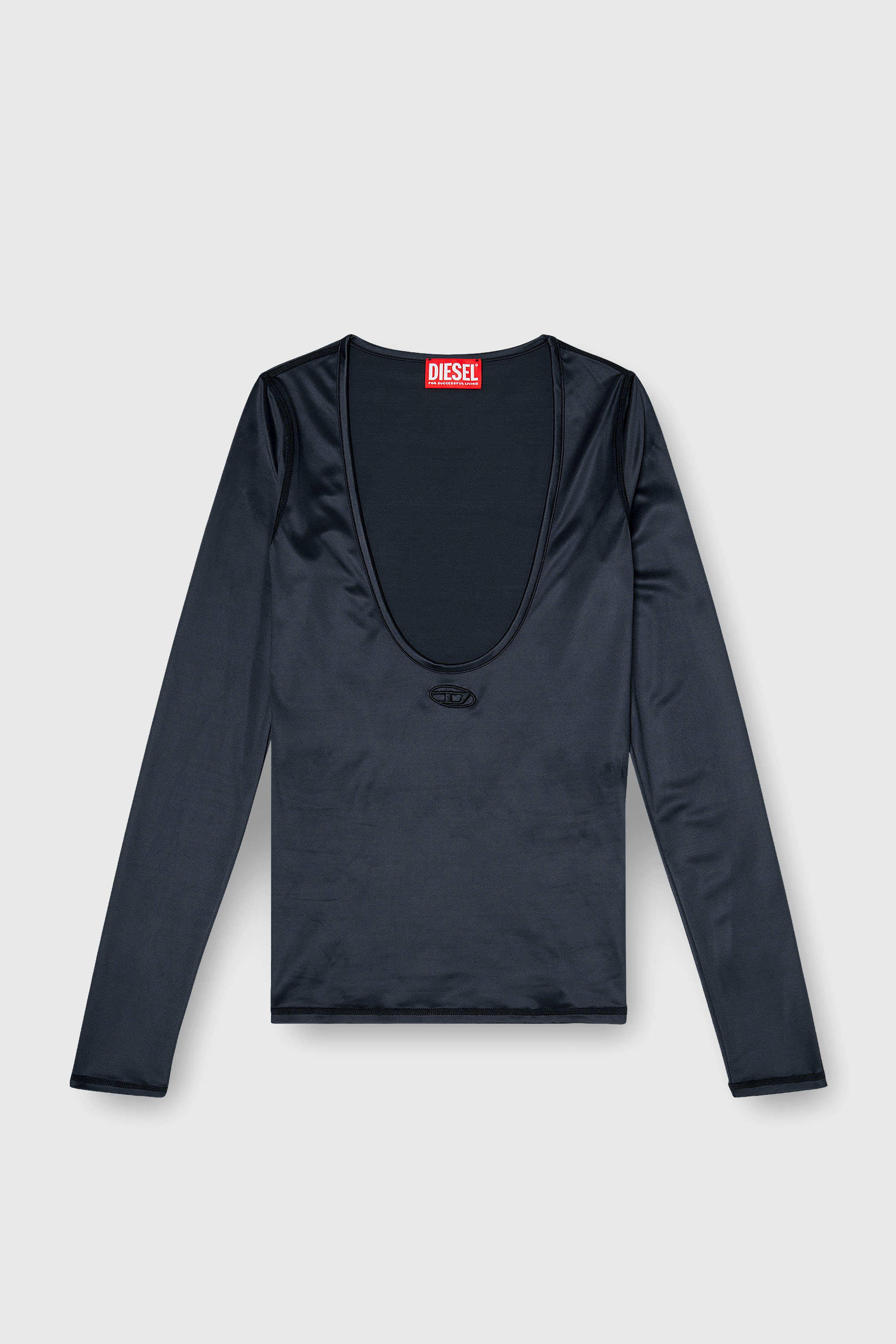 Diesel - T-ELPHIN-LS, Damen Nylon slim top mit Rundhalsausschnitt und Logo Oval D Stickerei in Schwarz - 2
