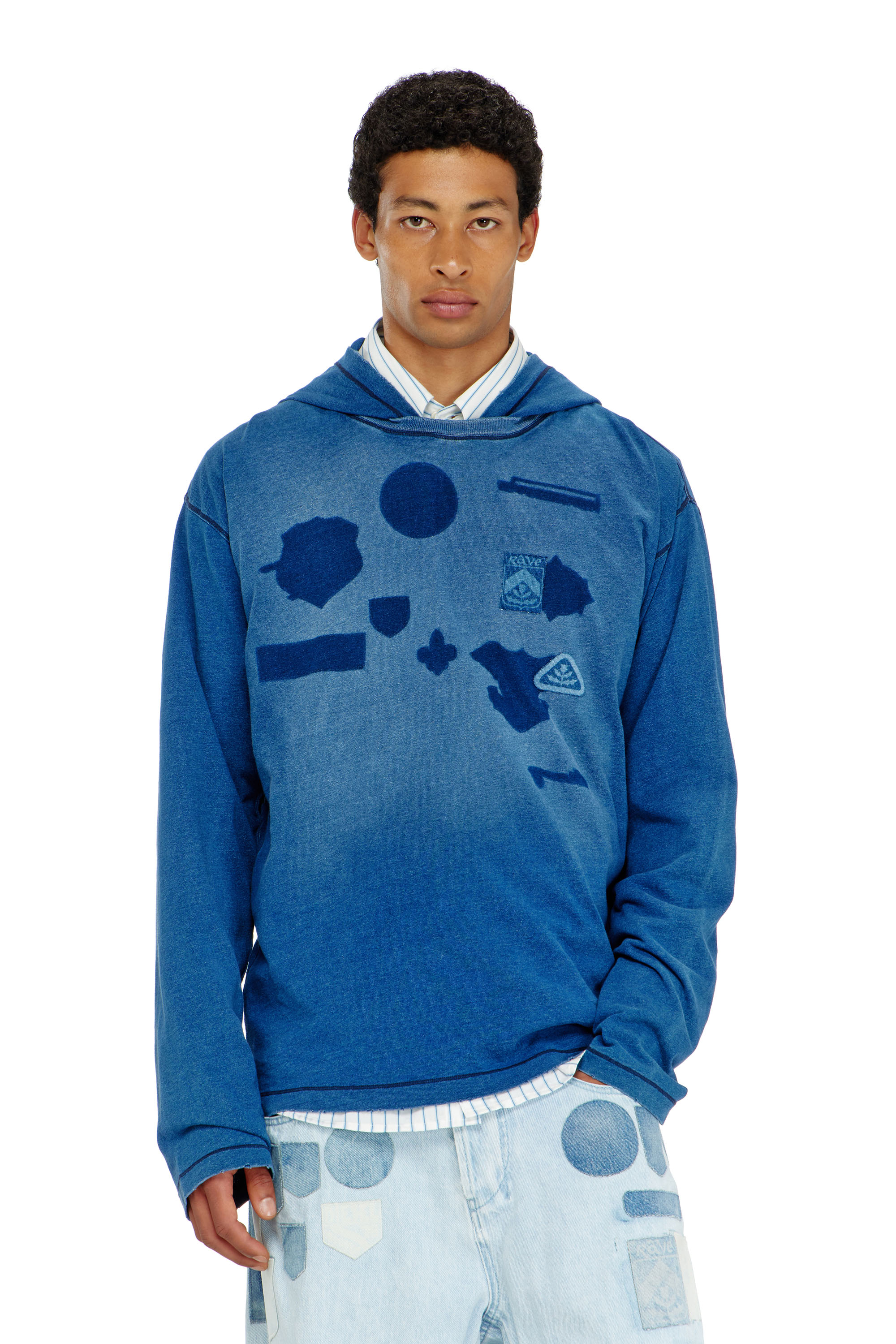 Diesel - T-NOX-LS-HOOD, Herren Langarmshirt mit Kapuze und Schatteneffekt-Patches in null - 2
