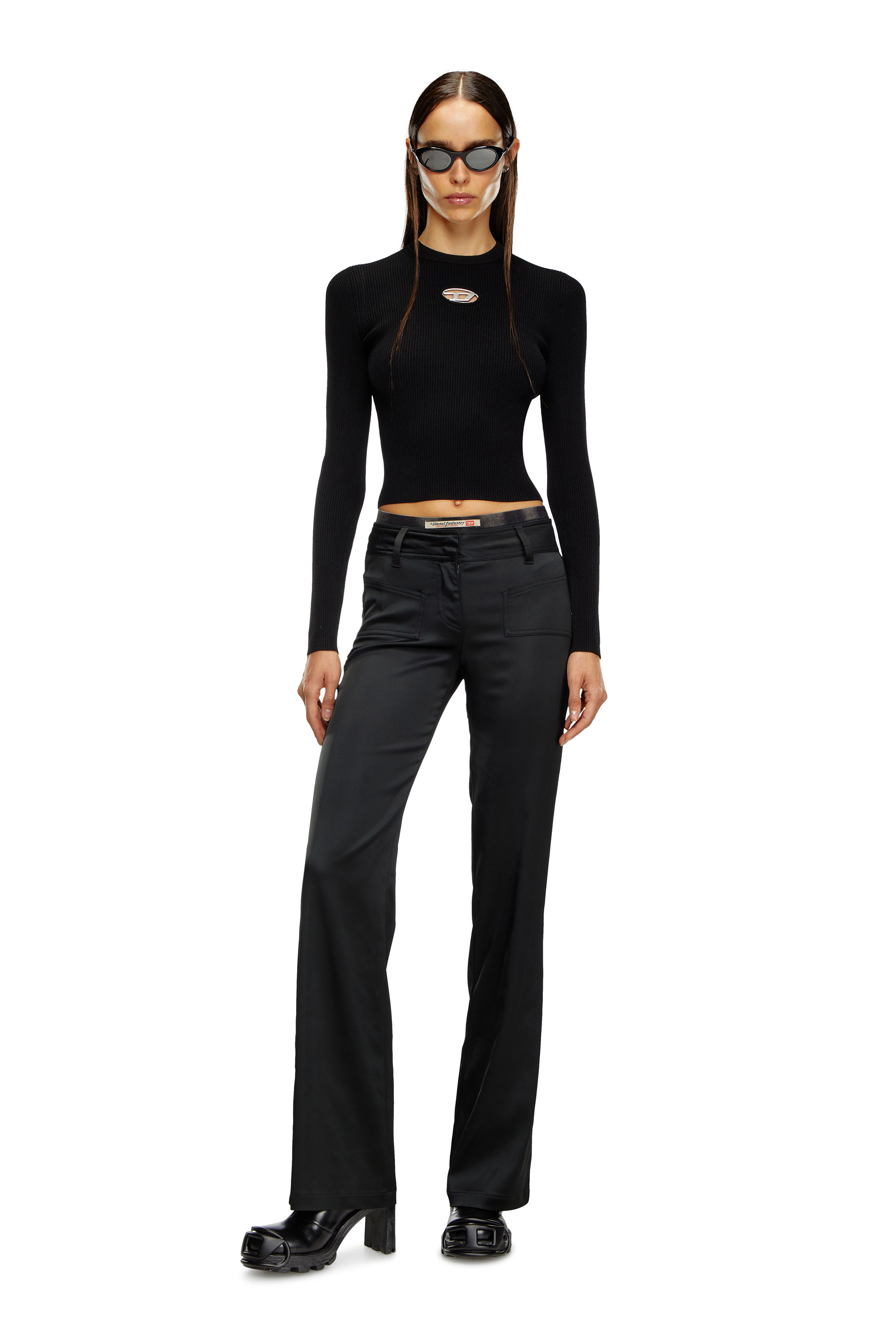 Diesel - M-VALARI, Damen Rippstrick-Top aus einer Viskosemischung mit Oval D in Schwarz - 1