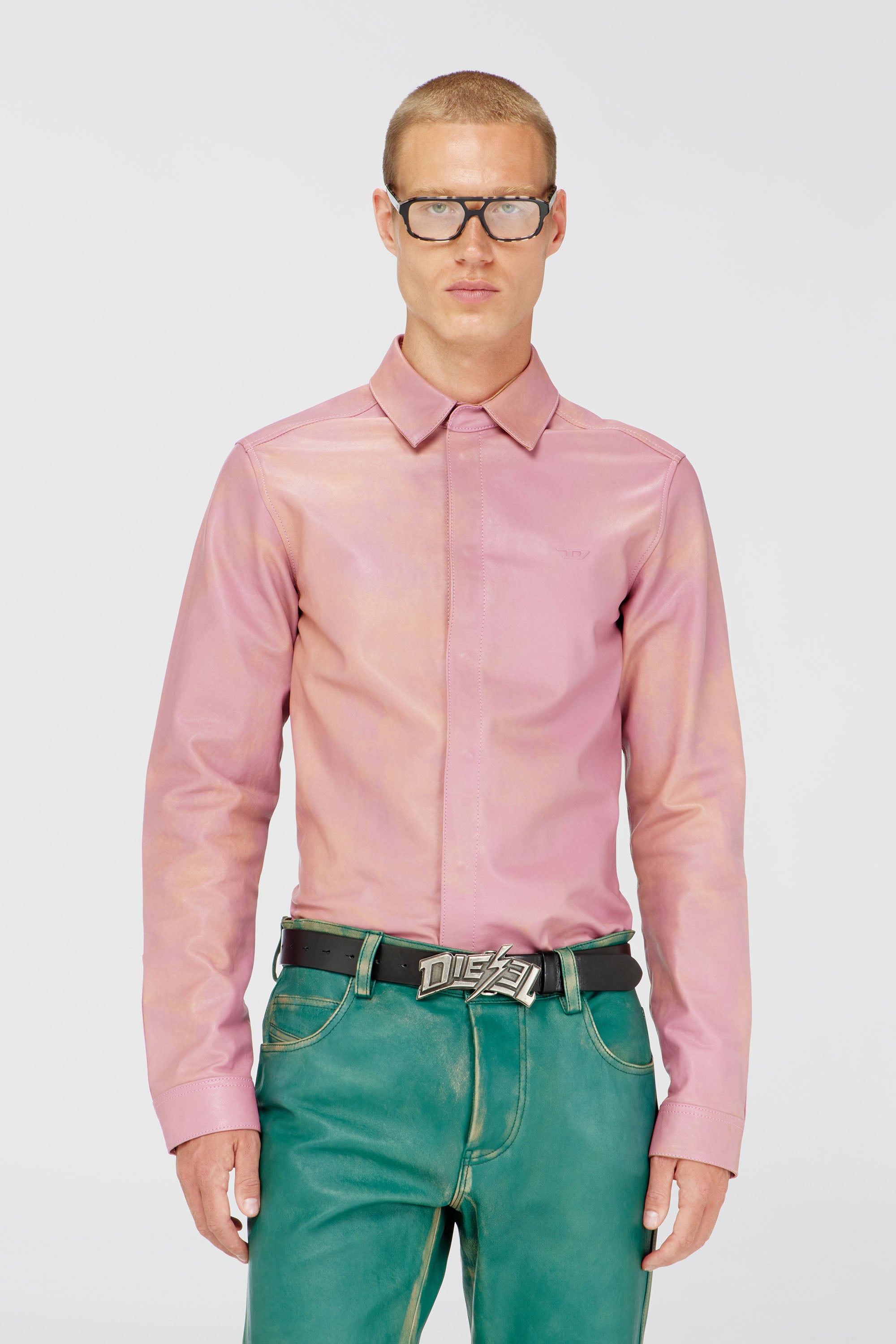 Diesel - S-CIRT, Man's Shirt in treated leather in Pink - 1