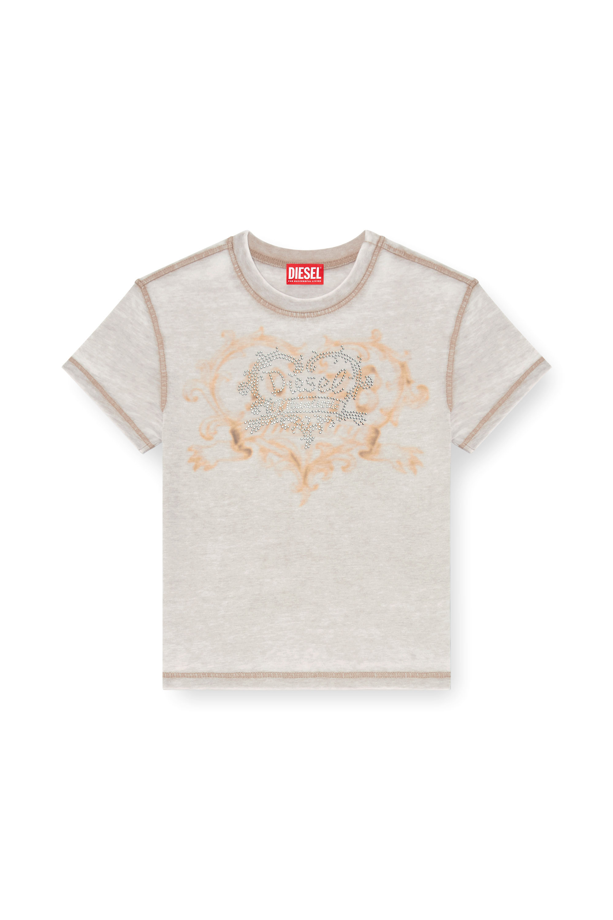 Diesel - T-ILA-AA1, Damen Jersey-T-Shirt mit Strasssteinen und burnout effect in Hellgrau - 2