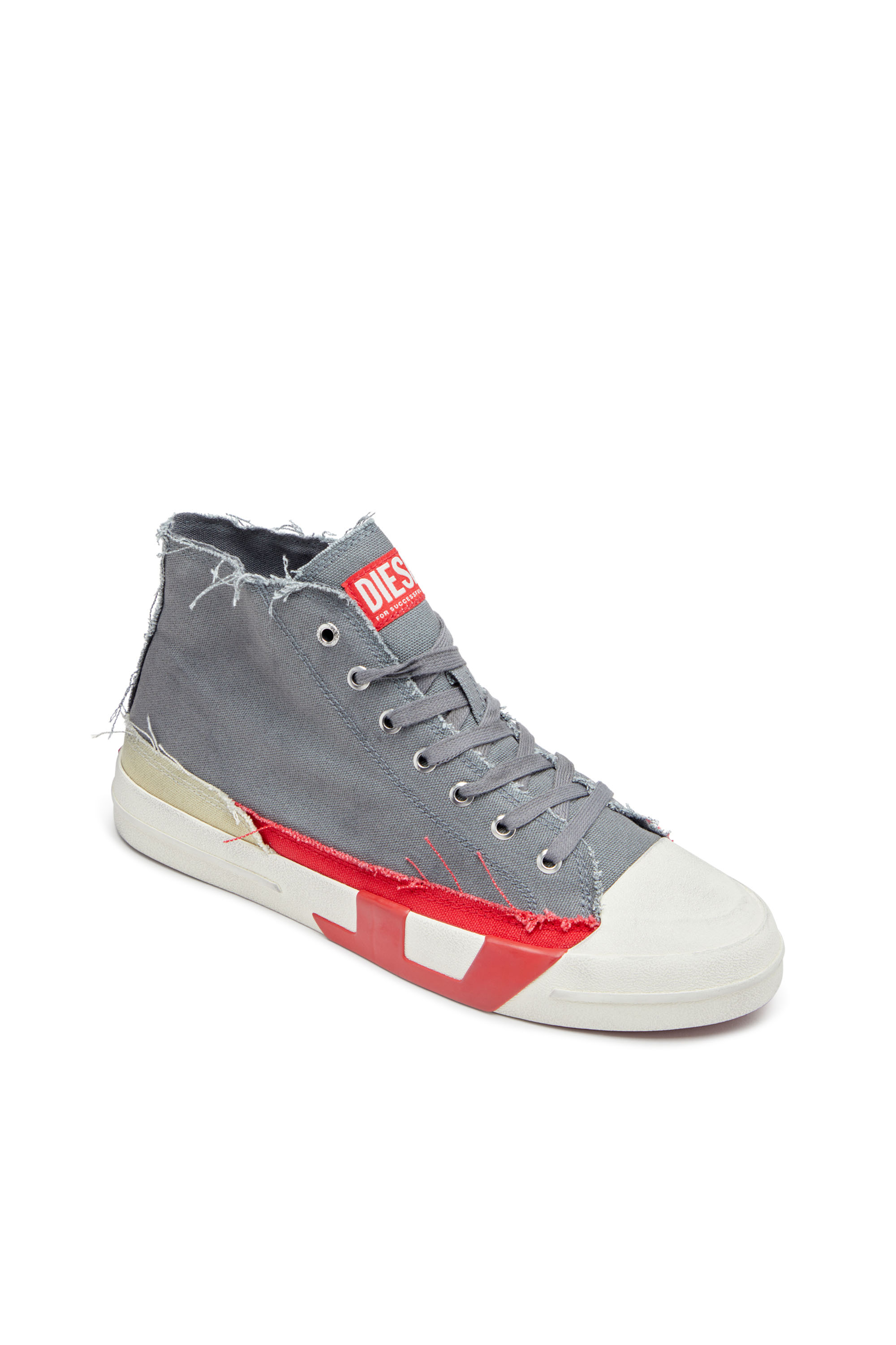 Diesel - S-D-VERSE MID, Herren S-D-Verse-High Top-Sneakers aus Canvas mit Schmutz-Effekt in Grau/Rot - 6