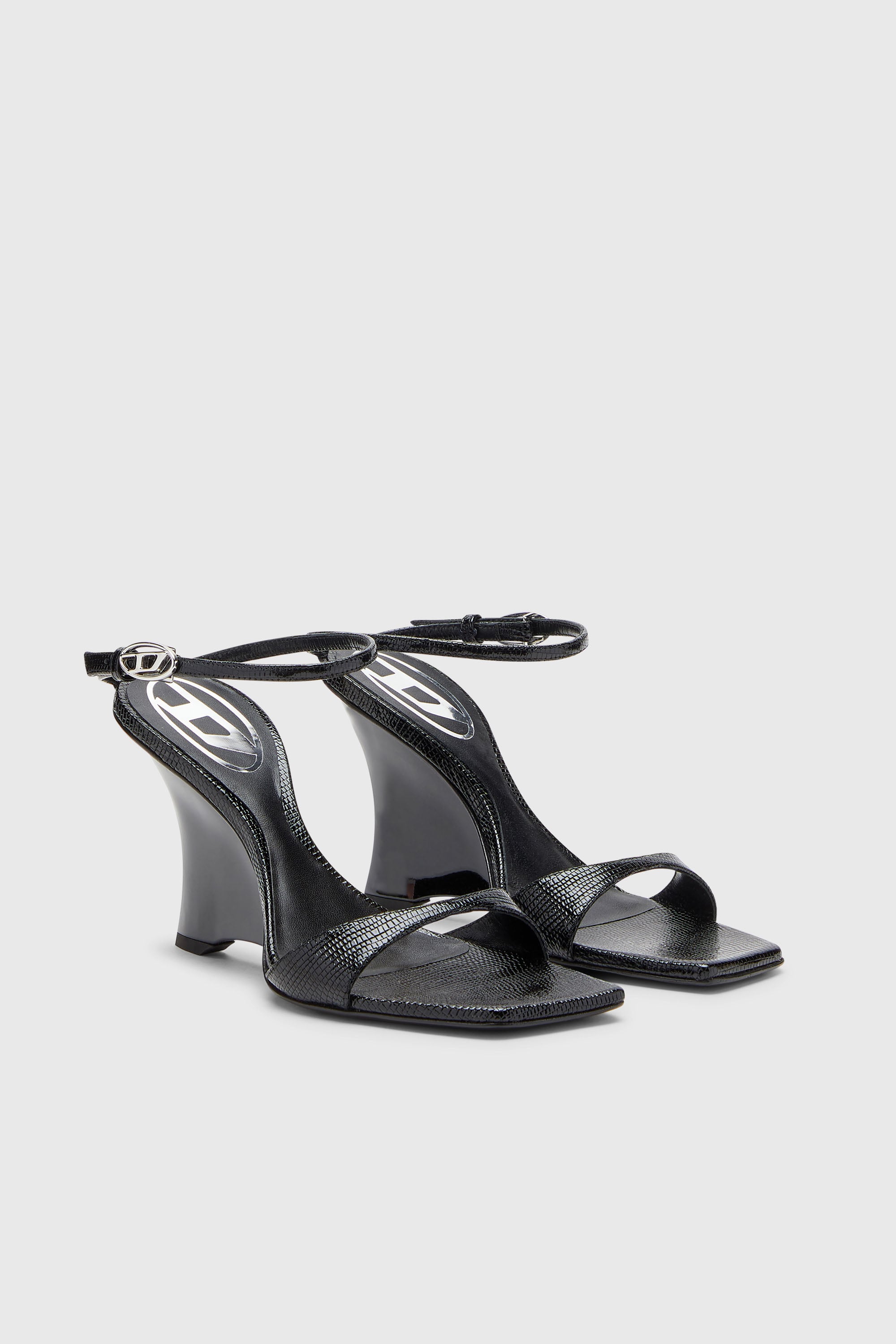 Diesel - D-AMBER SANDAL WEDGE, Damen D-Amber-Keilsandalen aus Leder in Eidechsenoptik in Schwarz - 2