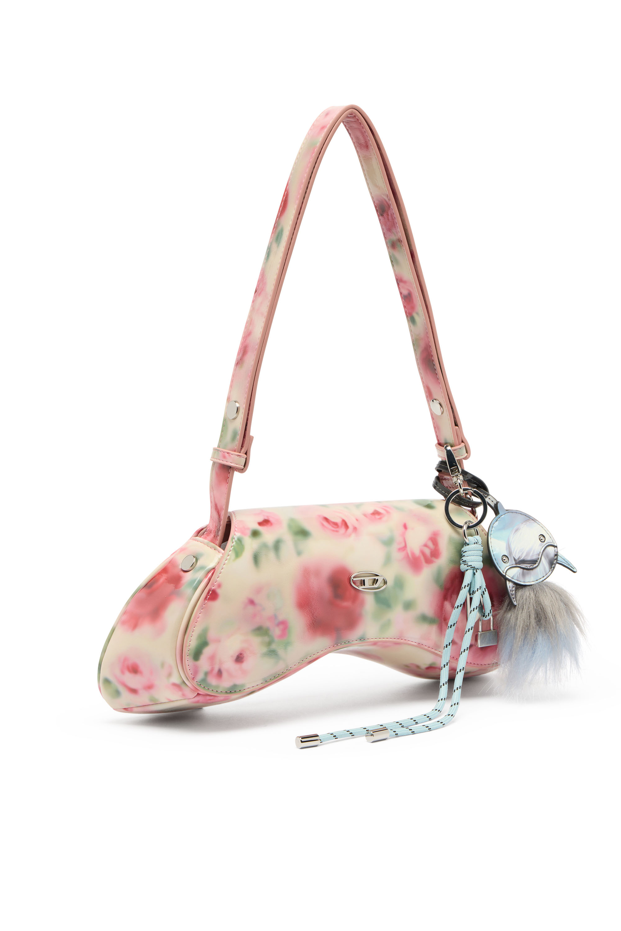 Diesel - PLAY CROSSBODY, Damen Play-Schultertasche mit gl&auml;nzendem PU-Print in Weiss/Rosa - 6