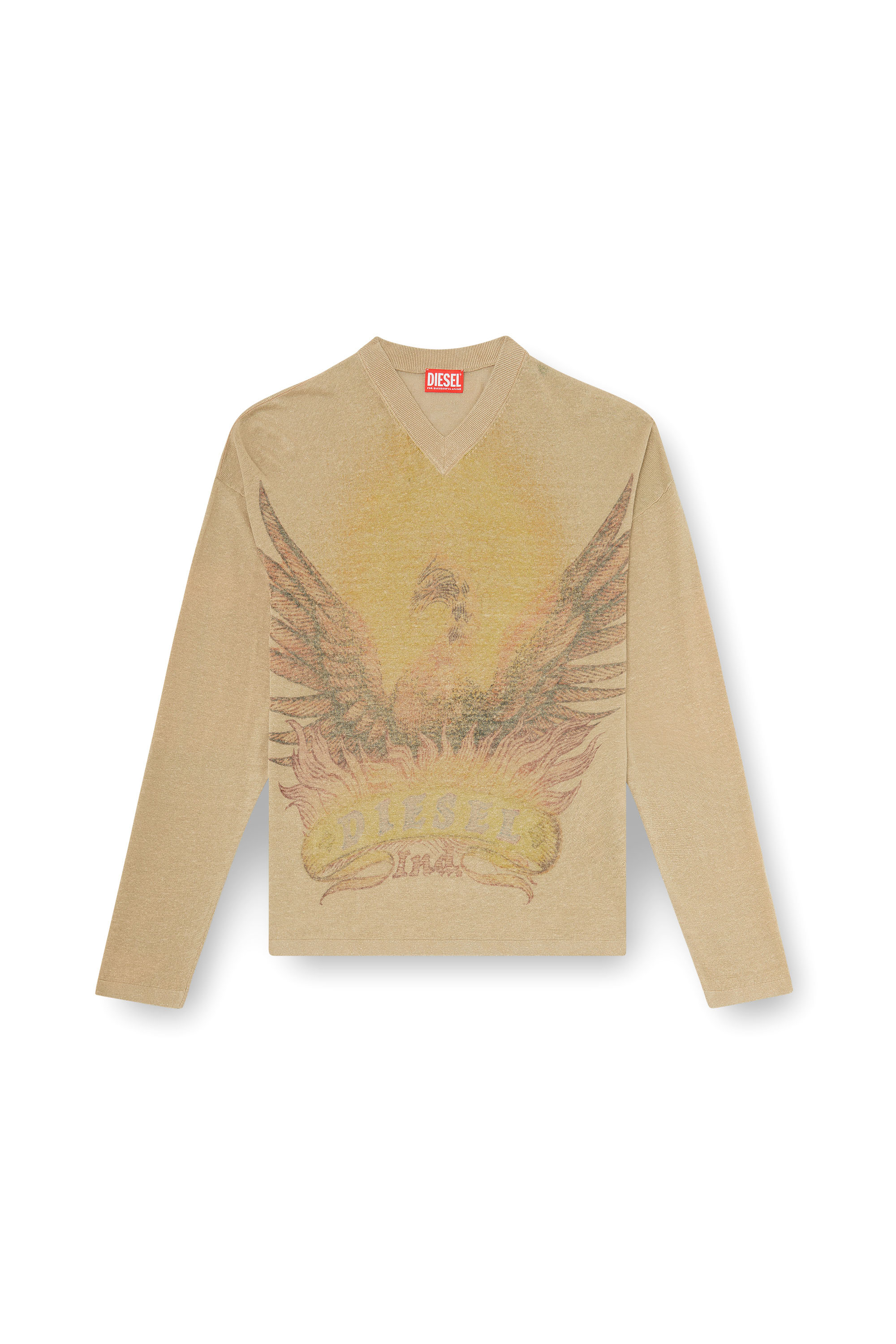 Diesel - K-ARMINS, Herren Leinenpullover mit verblasstem Phoenix-Print in Beige - 3