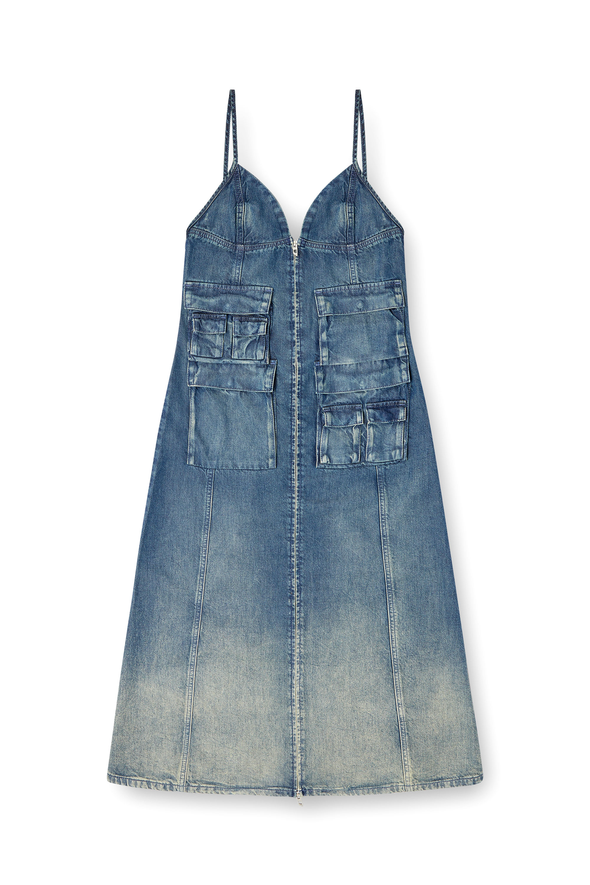 Diesel - DE-MELVI-S, Damen Kleid aus fließendem Denim mit vielgetragenem Laser-Effekt in Mittelblau - 2