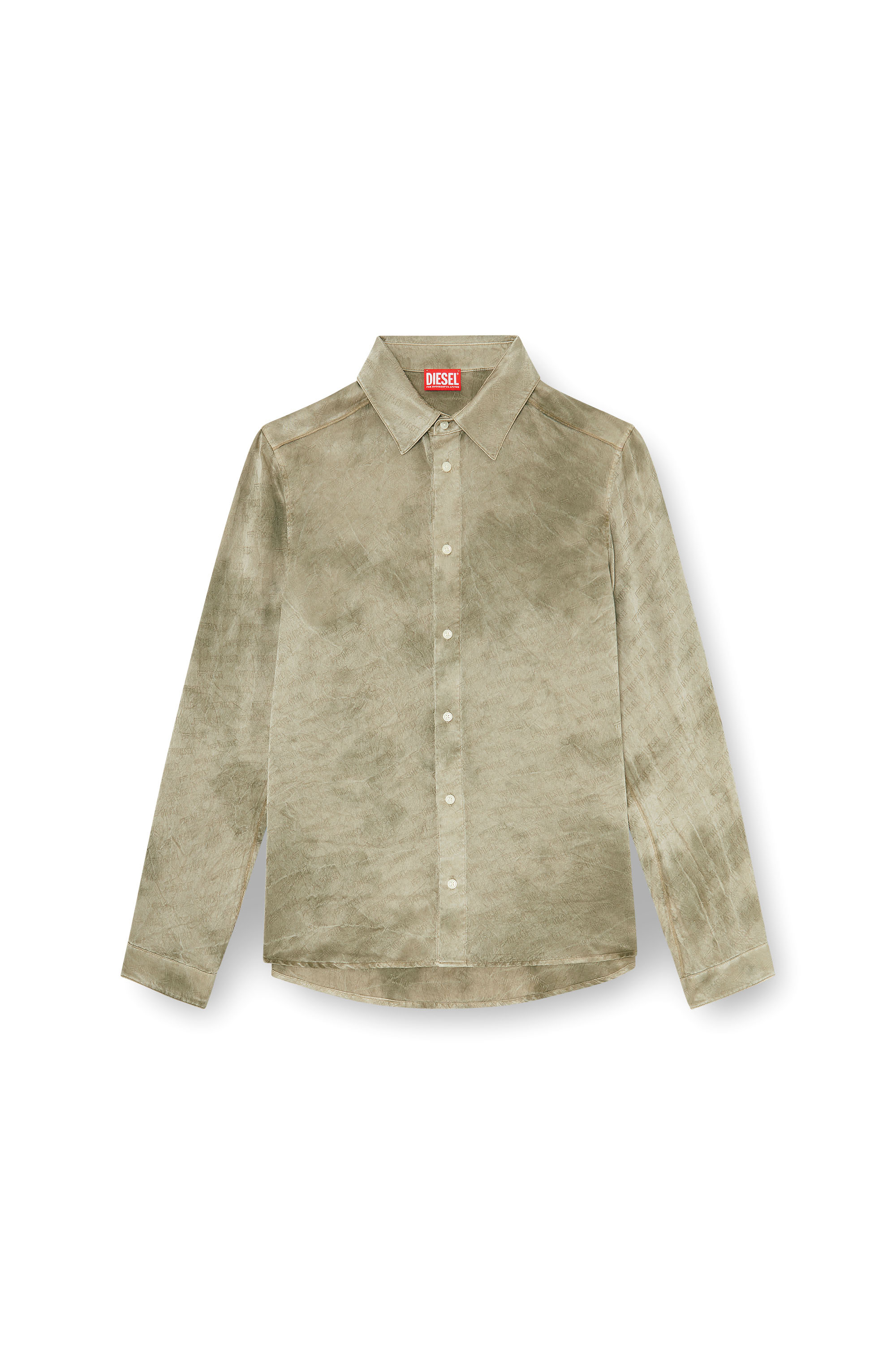 Diesel - S-KISSY-HNBW, Herren Shirt aus logo-jacquard-crinkled satin in Hellbraun - 3