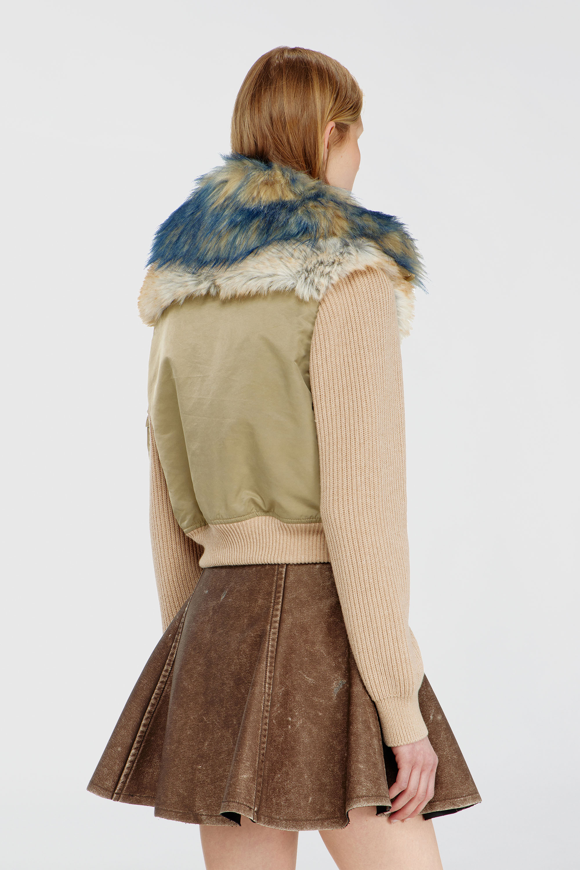 Diesel - G-USTAV, Damen Bomberjacke mit Rippstrick- und Pl&uuml;schbesatz in Beige - 4
