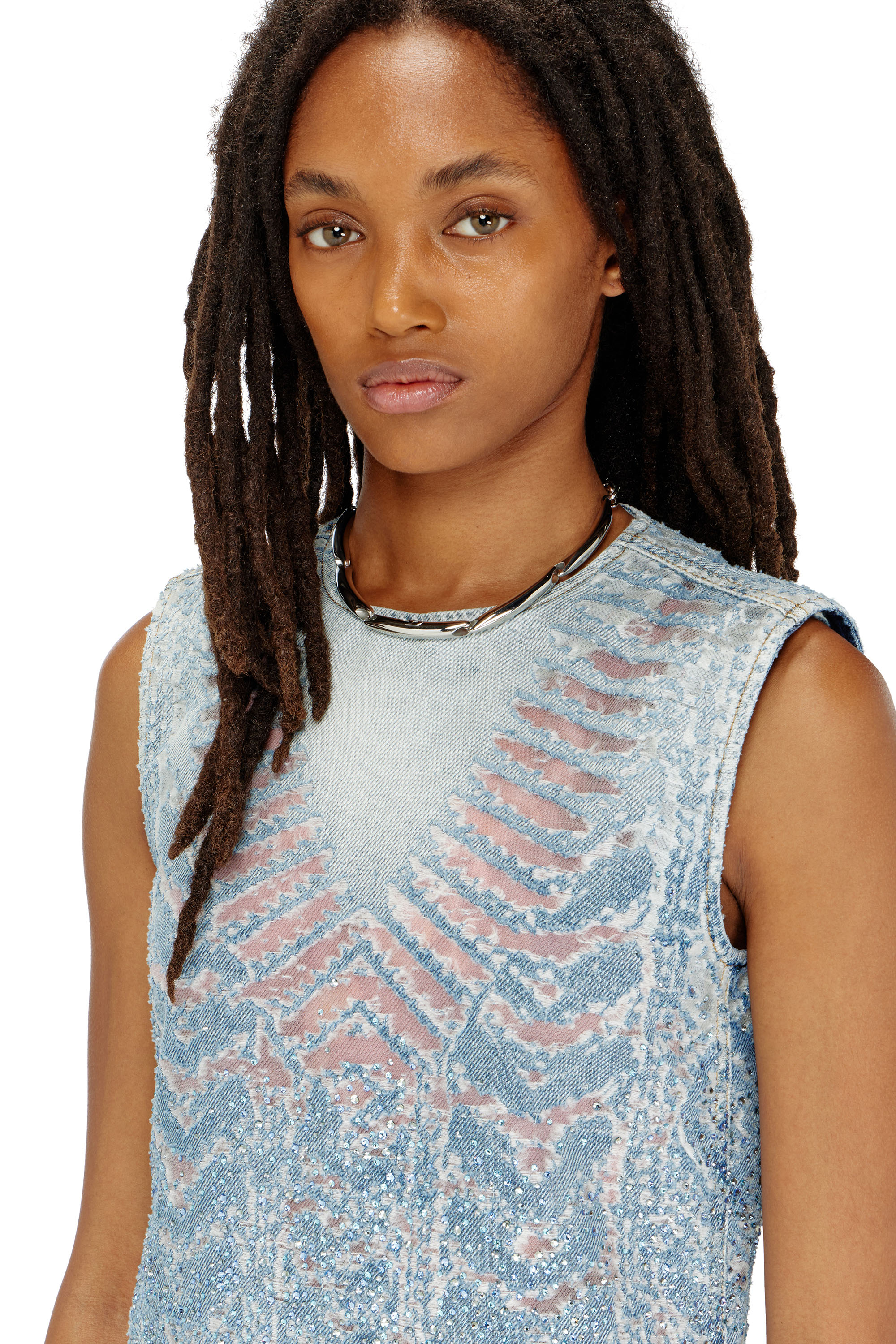 Diesel - DE-MYRELA-S, Damen Minikleid aus microstone devor&eacute; denim in null - 5