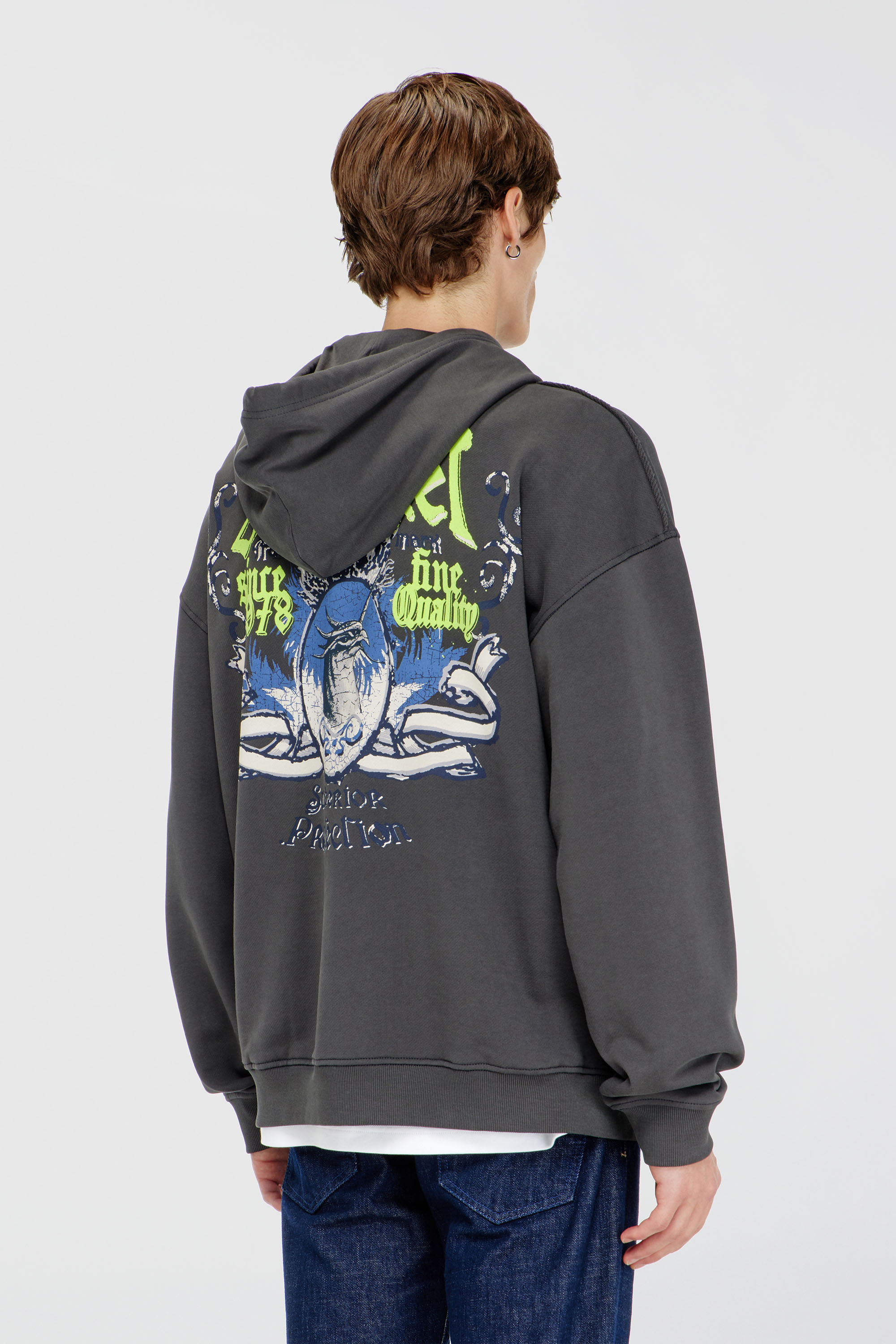 Diesel - S-BOXT-HOOD-AA2, Herren Baumwoll-Hoodie mit beflockten Grafiken in Dunkelgrau - 4