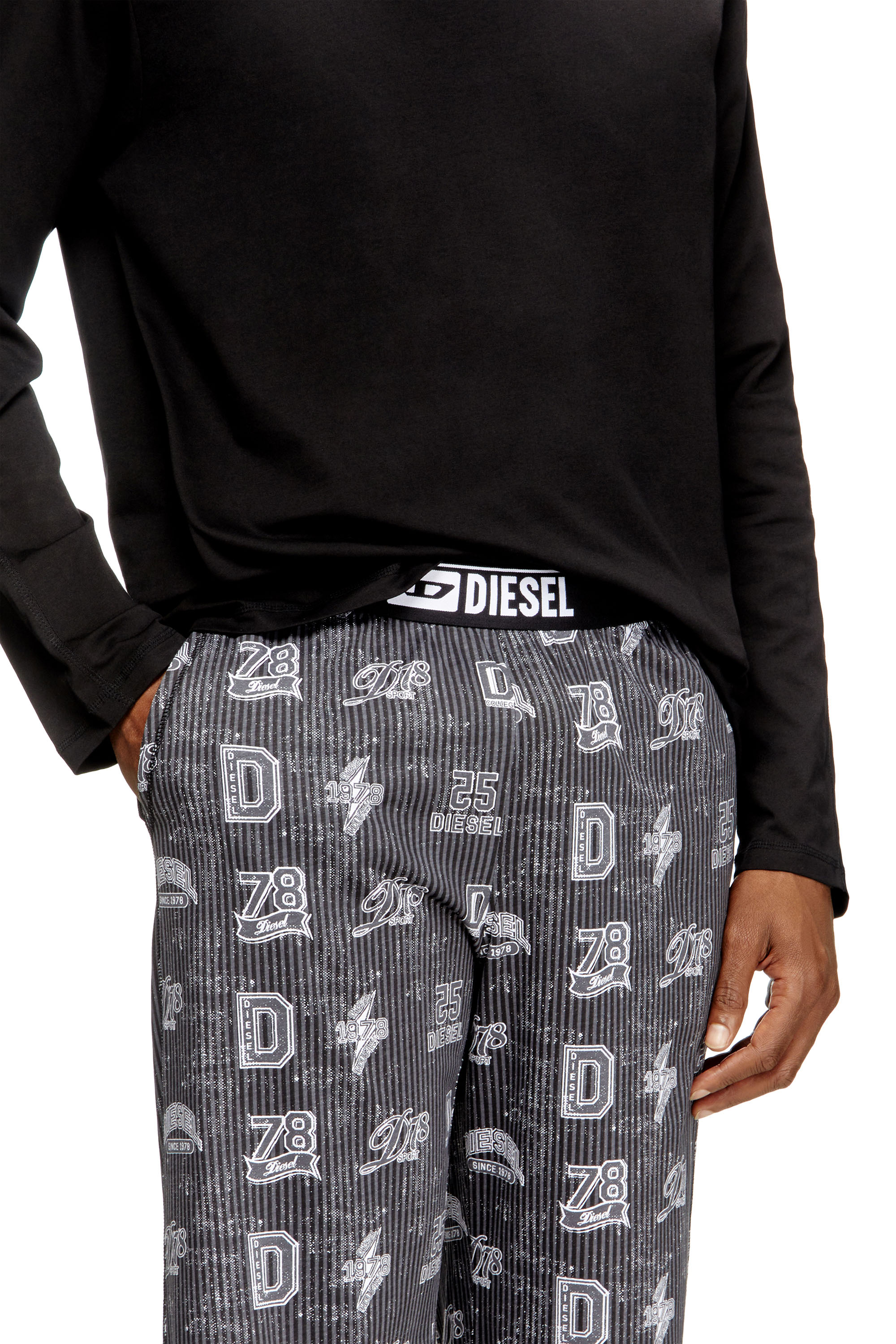 Diesel - SET-NOLAN-D-BOX, Herren Baumwoll-Pyjama-Set mit Logoprints in Schwarz/Grau - 3