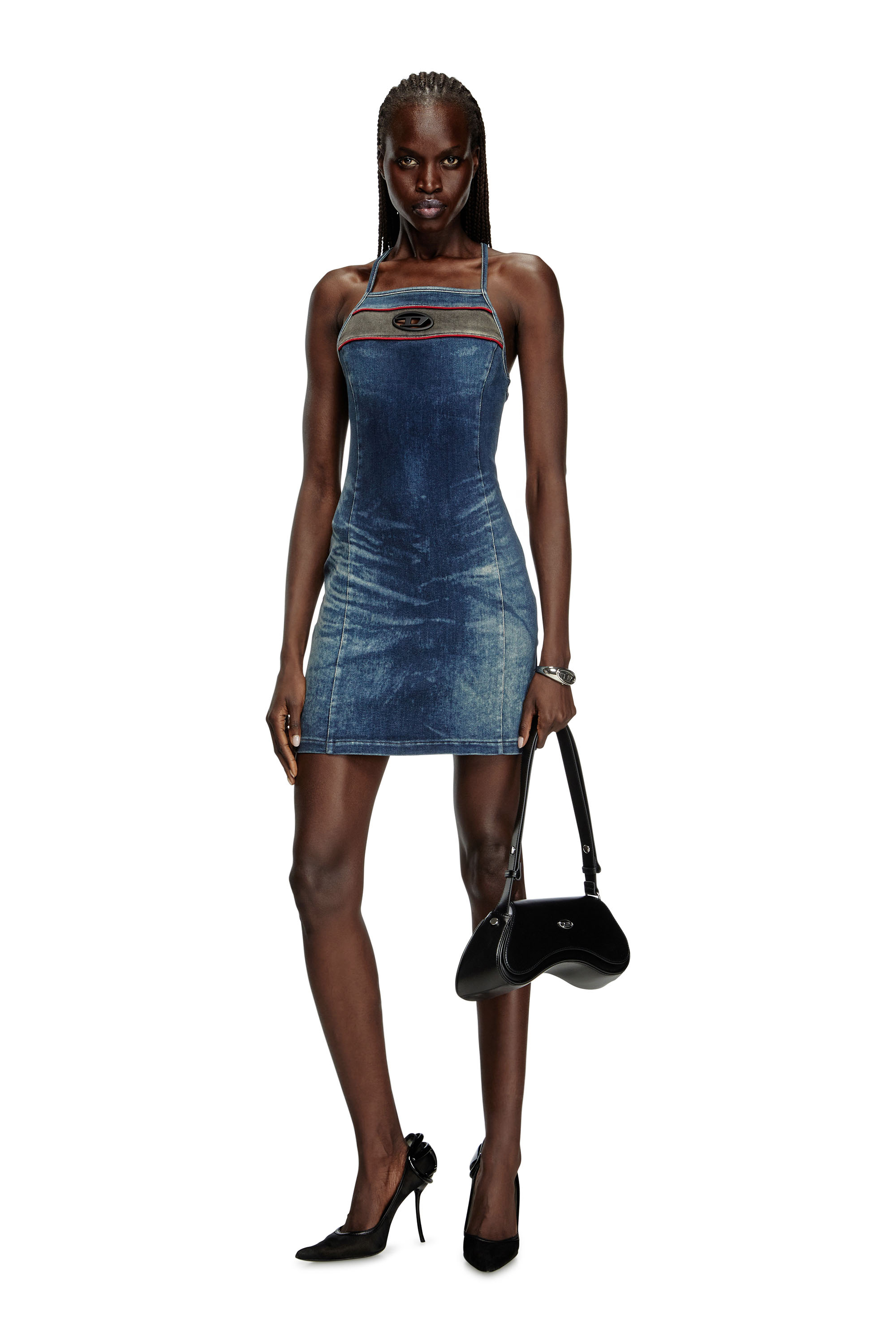 Diesel - DE-PILU-DRESS-S, Damen Kurzes Kleid aus zweifarbigem Stretch-Denim in Dunkelblau - 1