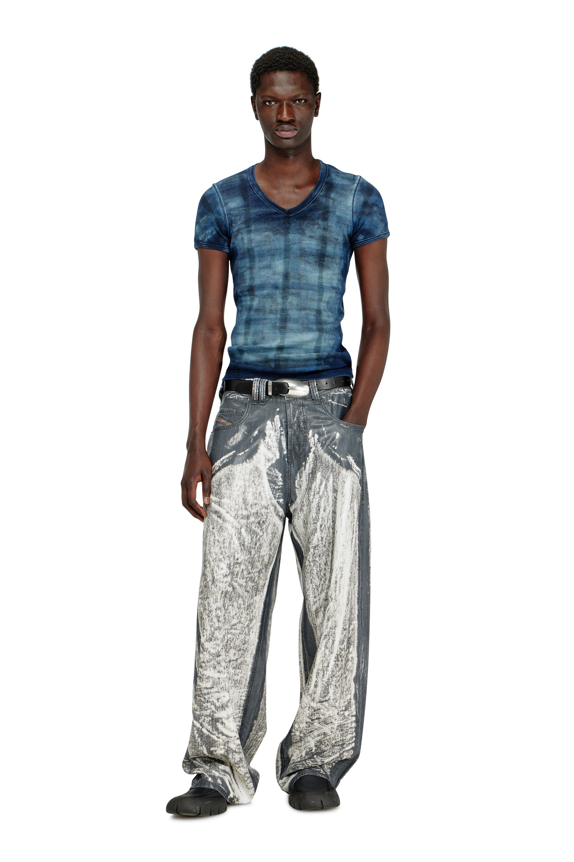 Diesel - T-LUUCAS, Herren R&ouml;ntgen-Top aus geripptem Jersey mit Karomuster in Blau - 2