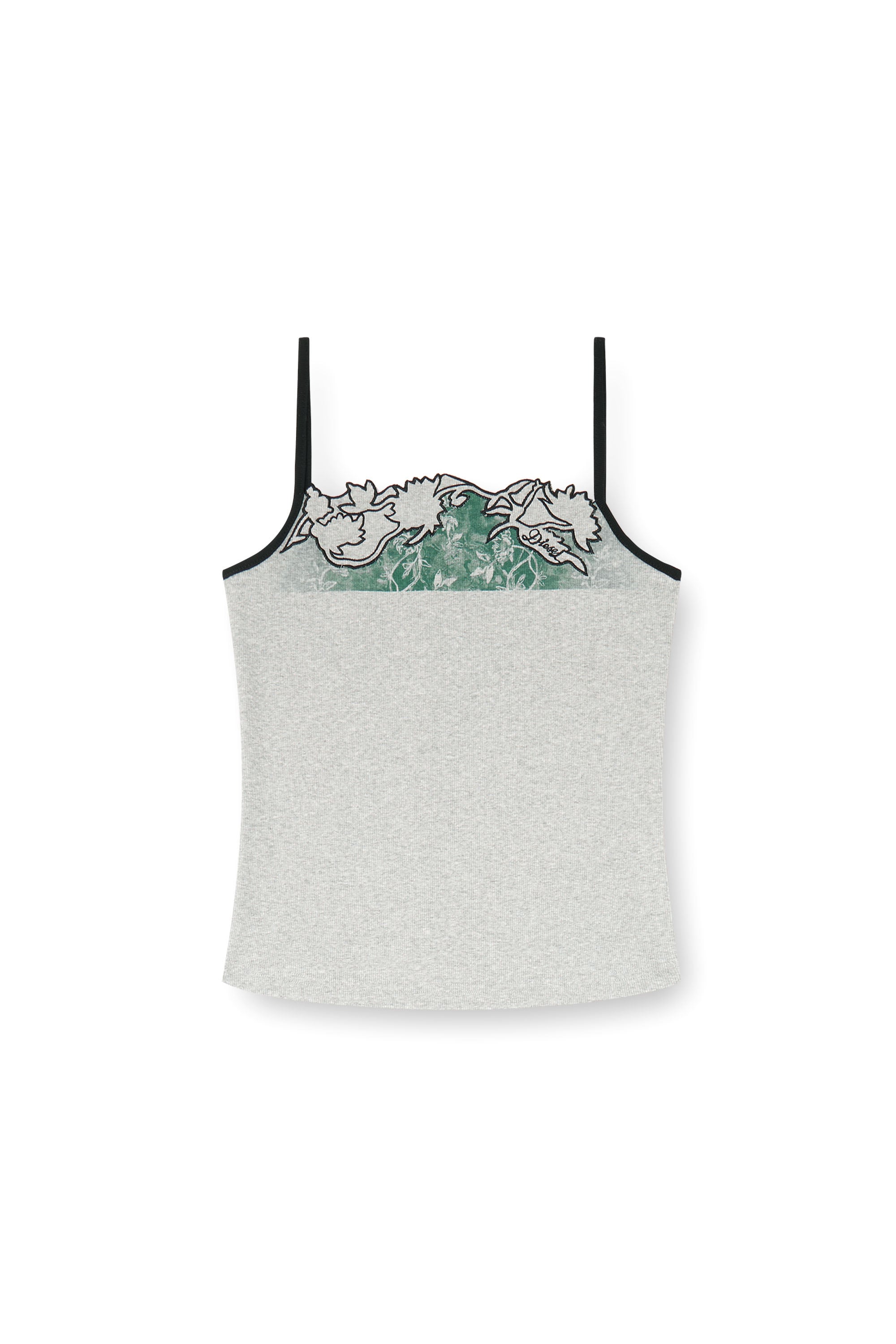 Diesel - T-EDNA, Damen Geripptes Camisole mit floraler Konturstickerei in Grau - 4