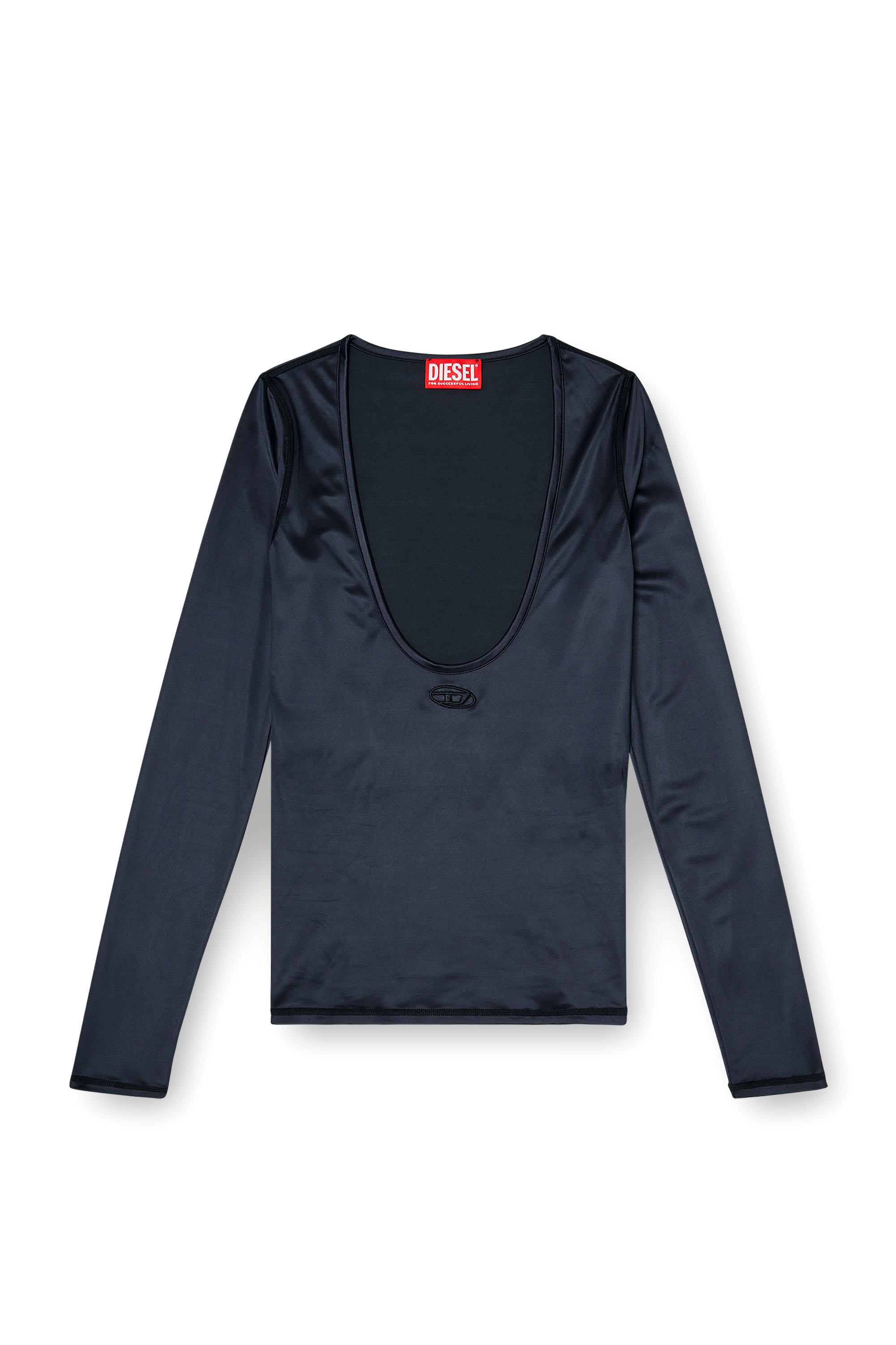 Diesel - T-ELPHIN-LS, Damen Nylon slim top mit Rundhalsausschnitt und Logo Oval D Stickerei in Schwarz - 3
