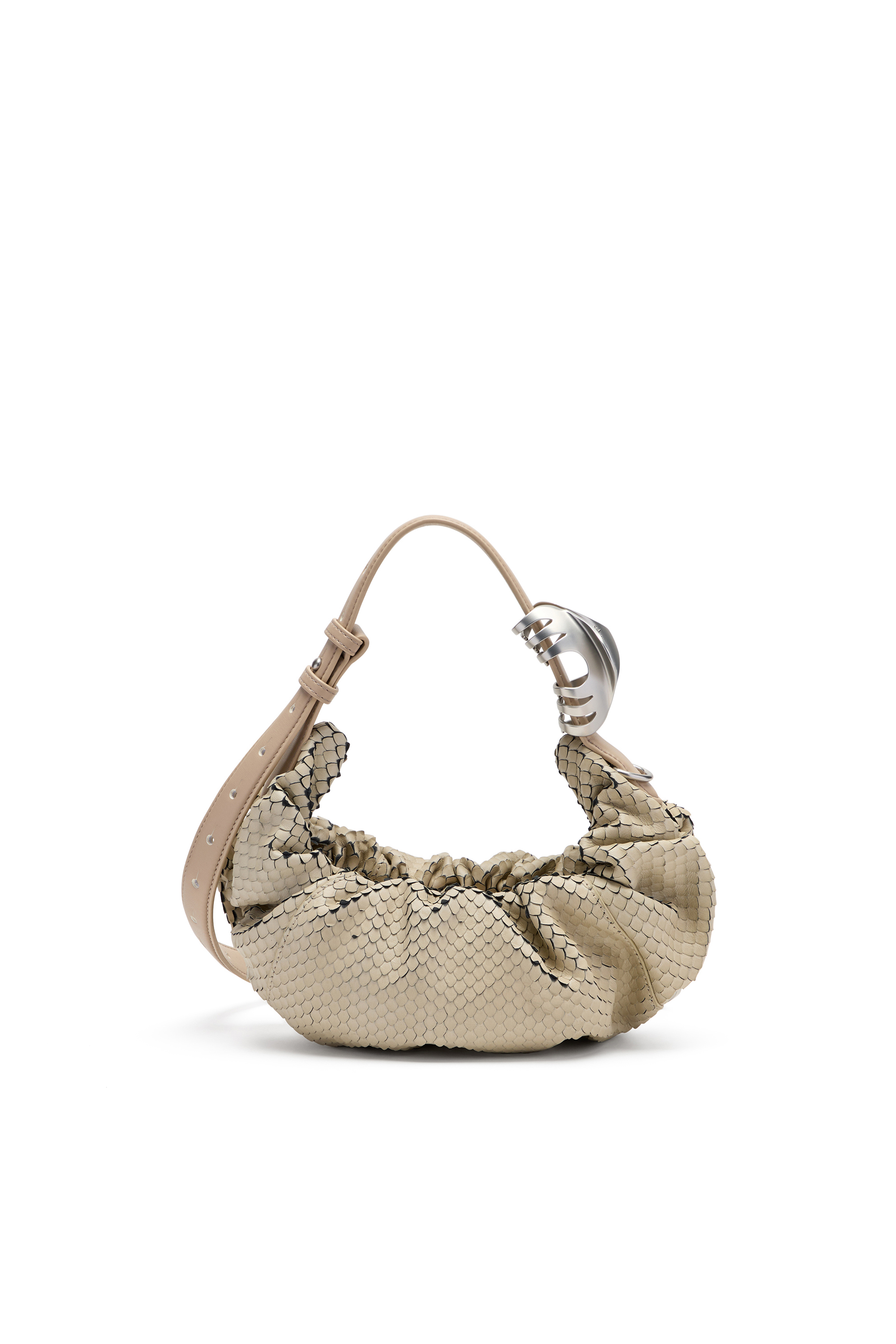 Diesel - GRAB-D HOBO S, Damen Grab-D-Scrunched Hobo-Tasche aus strukturiertem Leder in Beige - 2