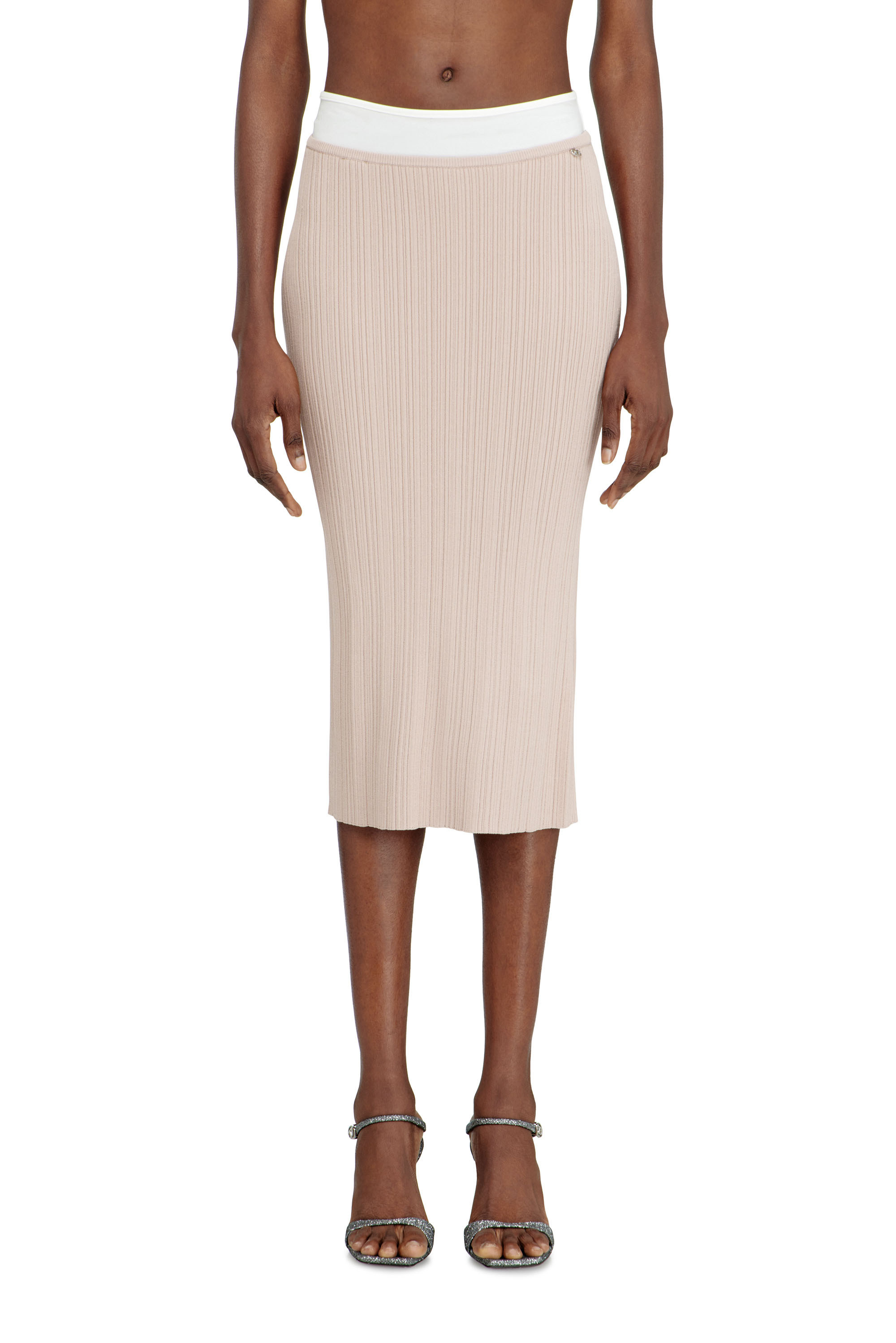 Diesel - M-ZINIA, Damen Gerippter Strickrock mit kontrastierendem Bund in Rosa - 1