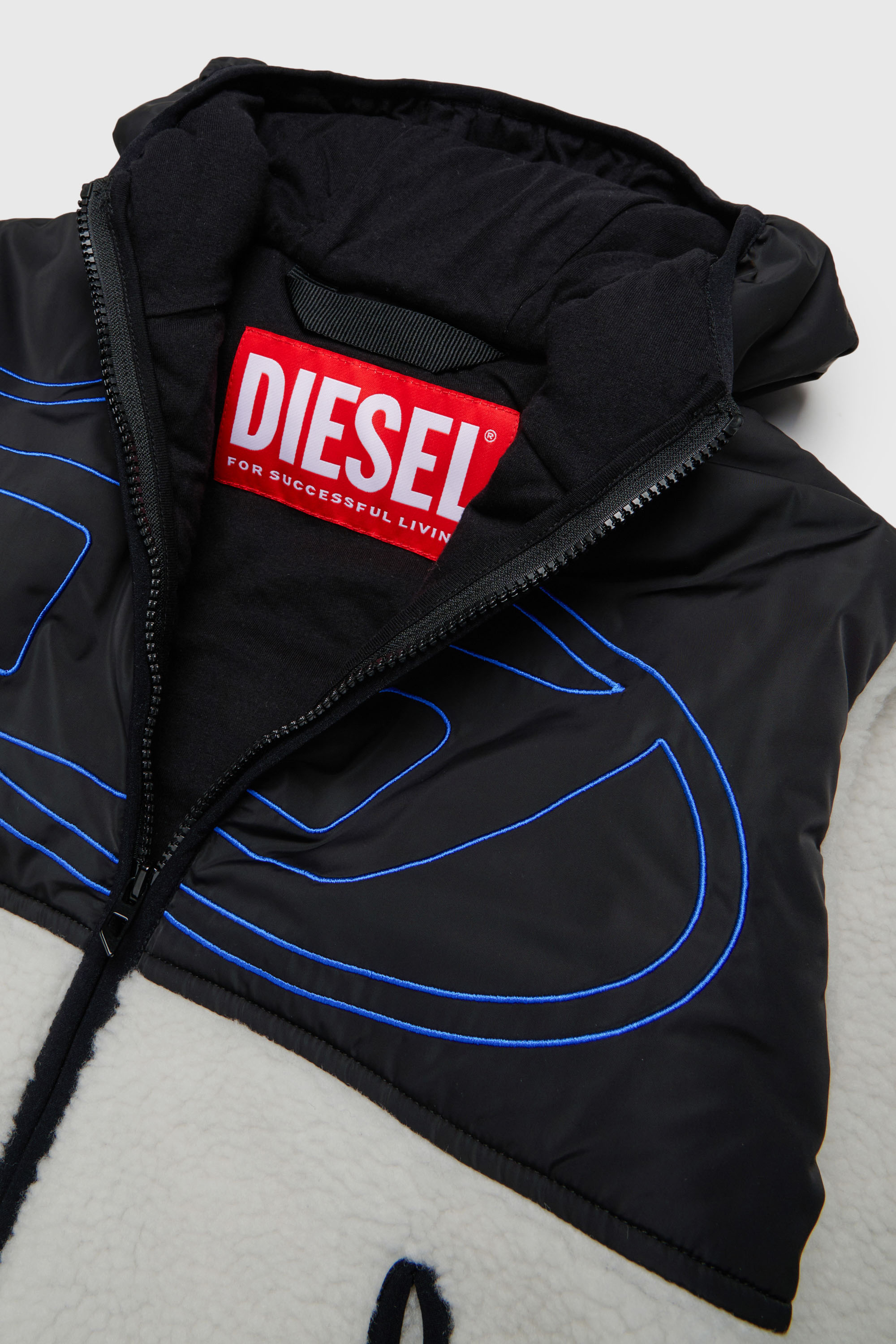 Diesel - JSHEAR, Herren Kapuzensweatjacke aus nylon und teddy-fleece in Wei&szlig; - 3