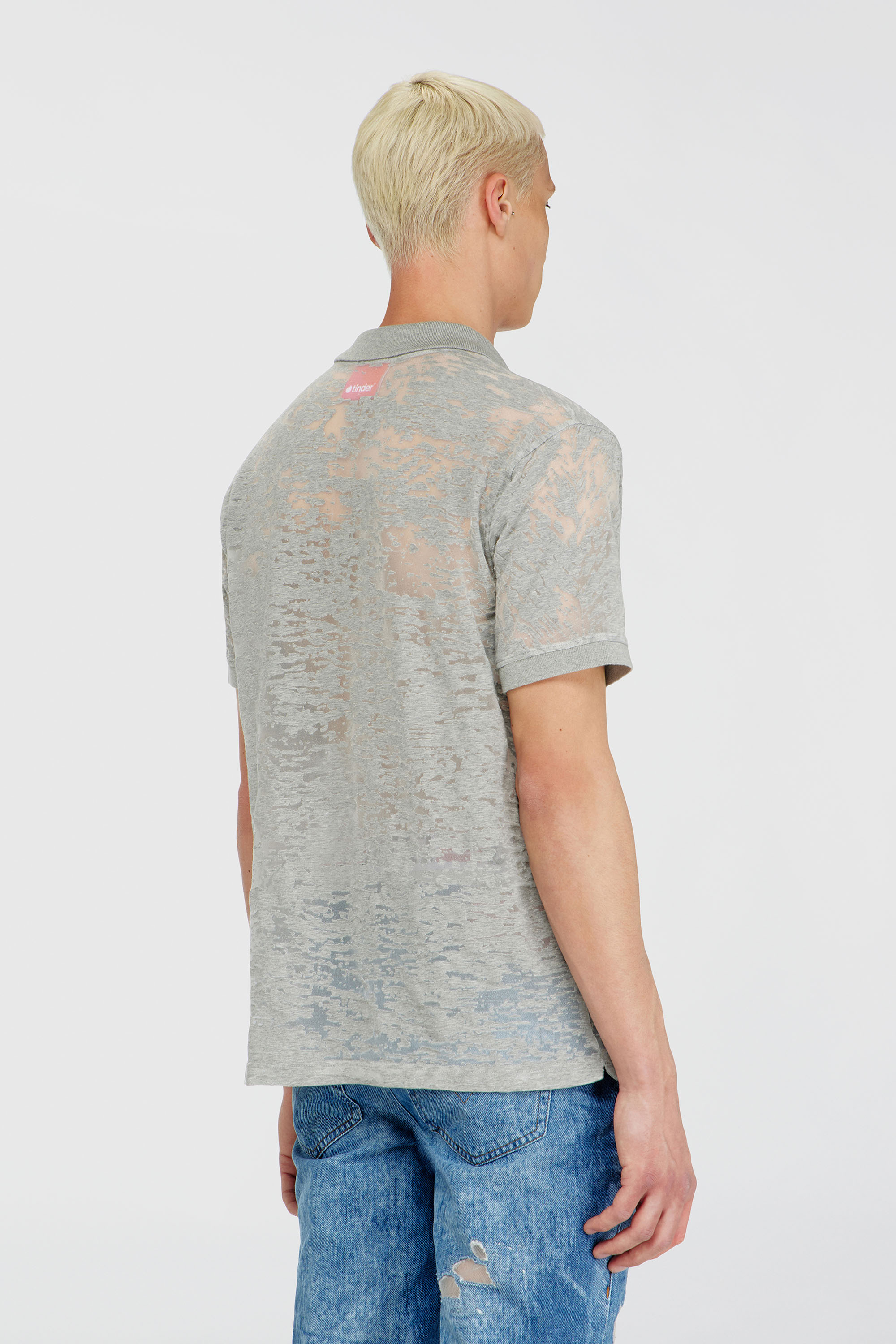 Diesel - PR-T-REJUST, Herren Poloshirt aus all-over devor&eacute;-Jersey in Hellgrau - 4