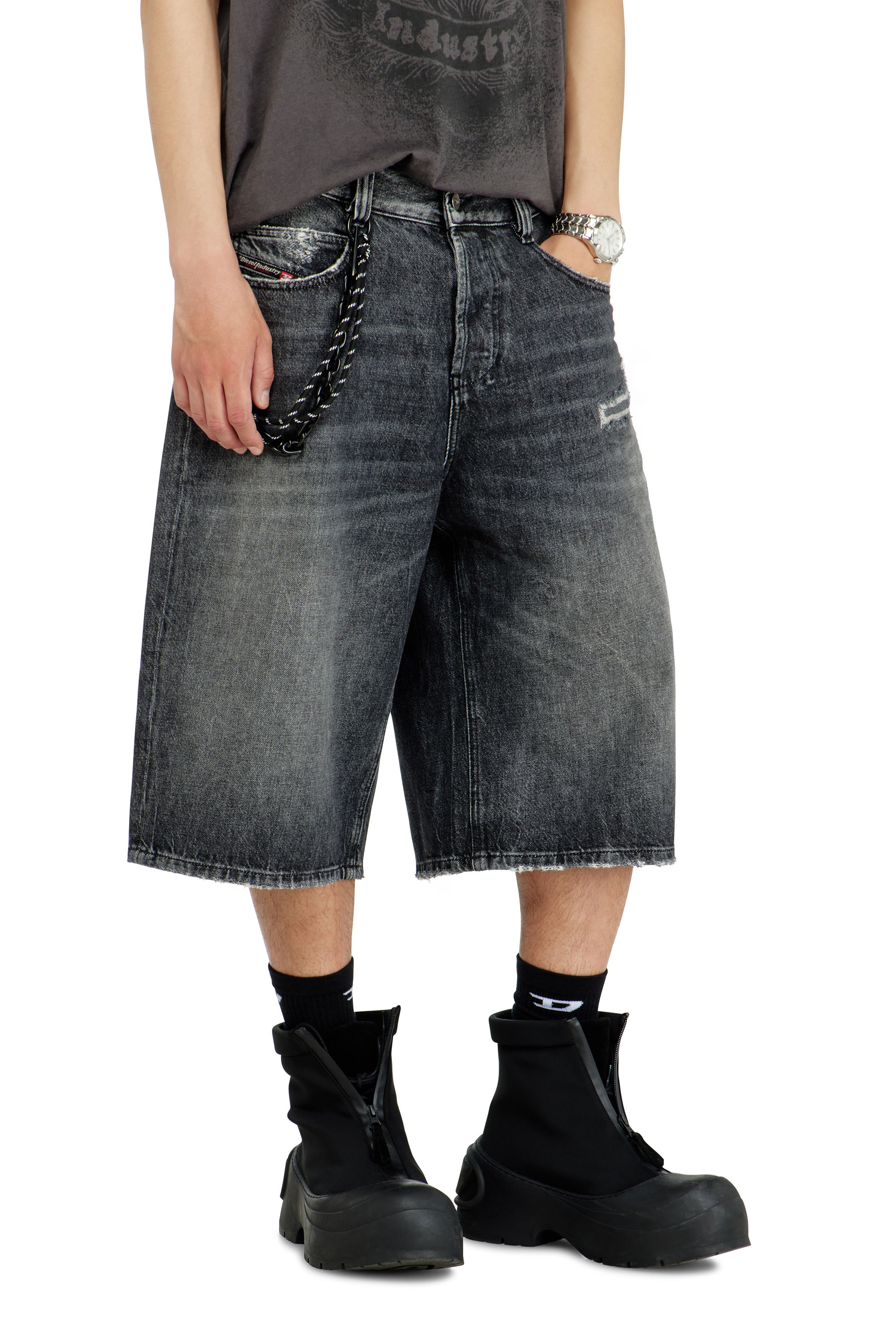 Diesel - D-ENIM-M-SHORT, Unisex Denim relaxed shorts mit Abrasionen in Dunkelgrau - 7