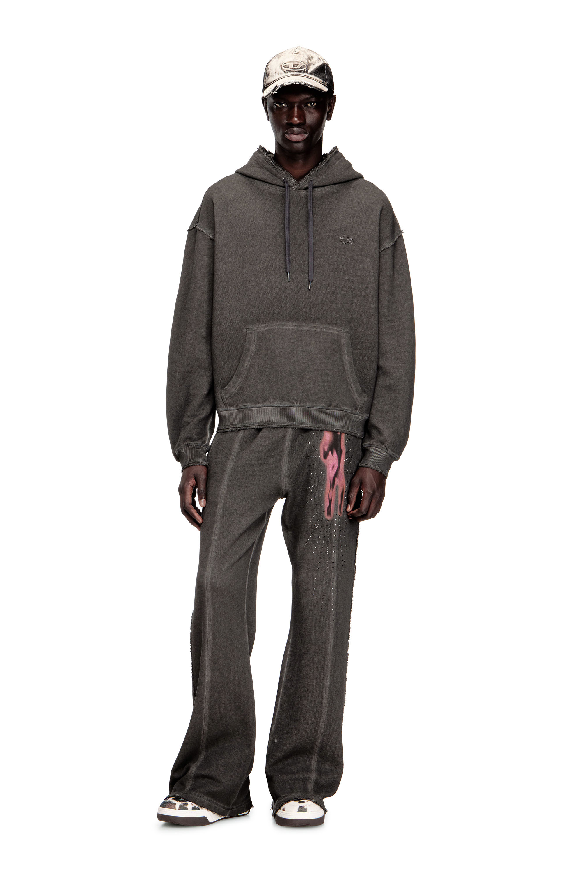 Diesel - S-QUINN-HOOD, Herren Hoodie mit Print und Nieten in Grau - 2