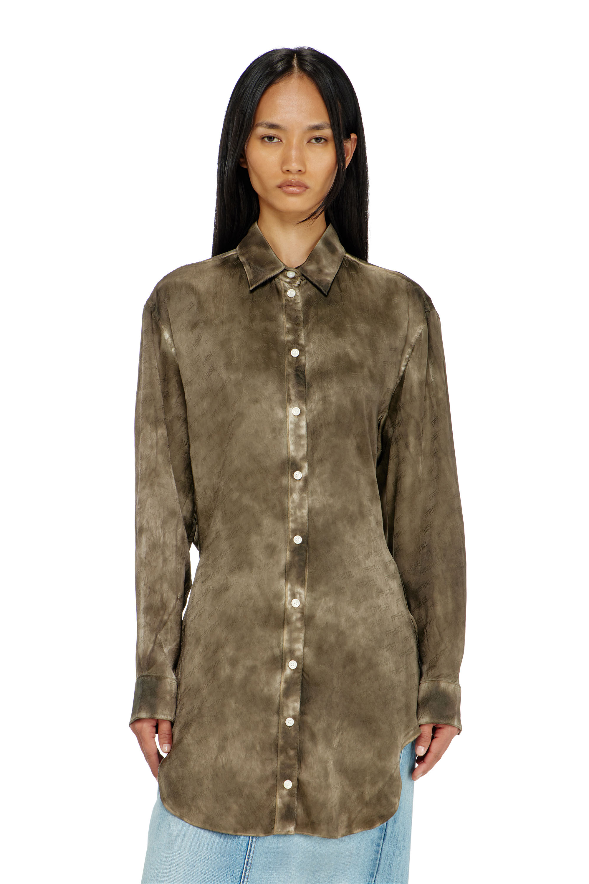 Diesel - C-LAVEL, Damen Langes Hemd aus logo-jacquard-knitter-satin in null - 5