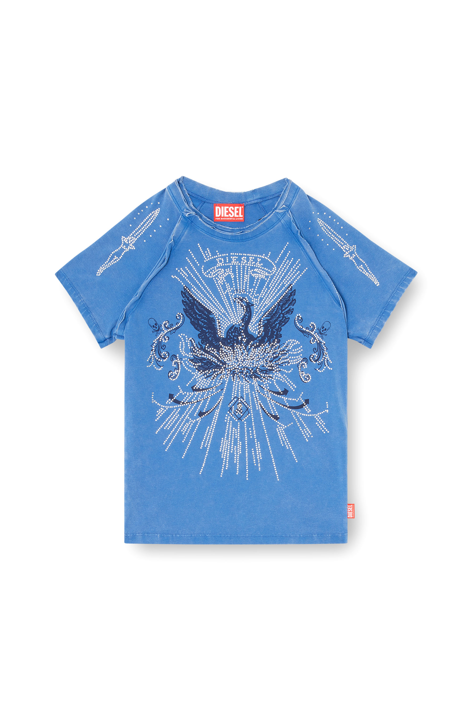 Diesel - T-ROWEENA, Damen Phoenix-T-Shirt mit Strasssteinen in Blau - 2